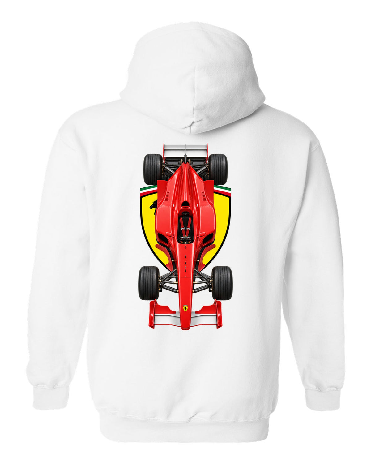 Ferrari F1 2000 2000 Formula 1 overhead poster artwork white pull over hoodie back view with the design