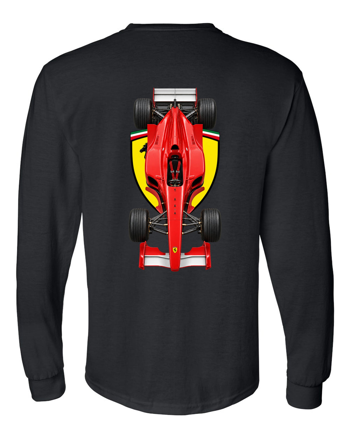 Ferrari F1 2000 2000 Formula 1 overhead poster artwork black long sleeve back view with the design