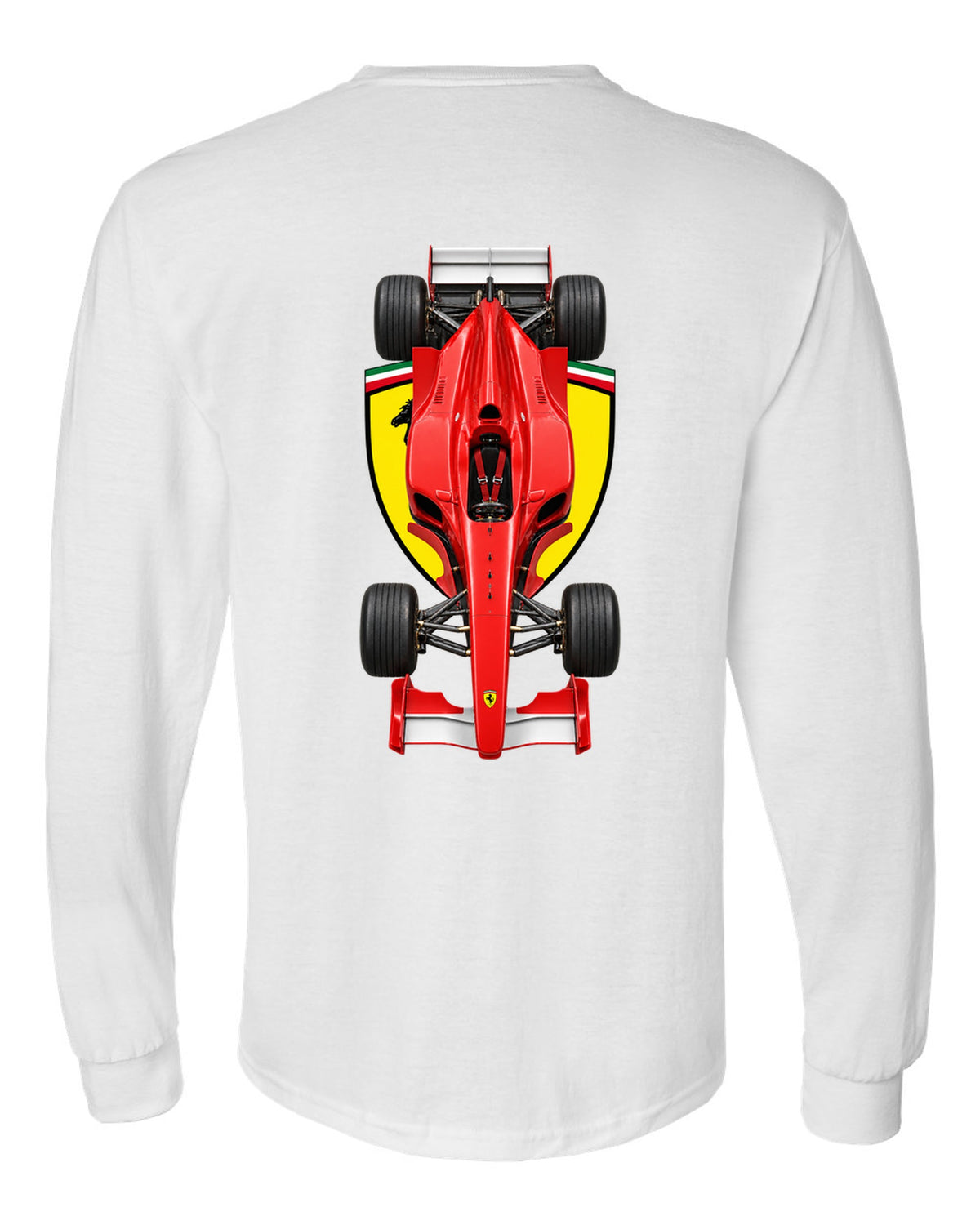 Ferrari F1 2000 2000 Formula 1 overhead poster artwork white long sleeve back view with the design