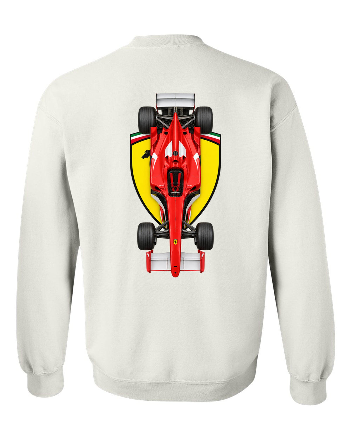 Ferrari F2004 2004 Formula 1 overhead poster artwork white crewneck back view with the design
