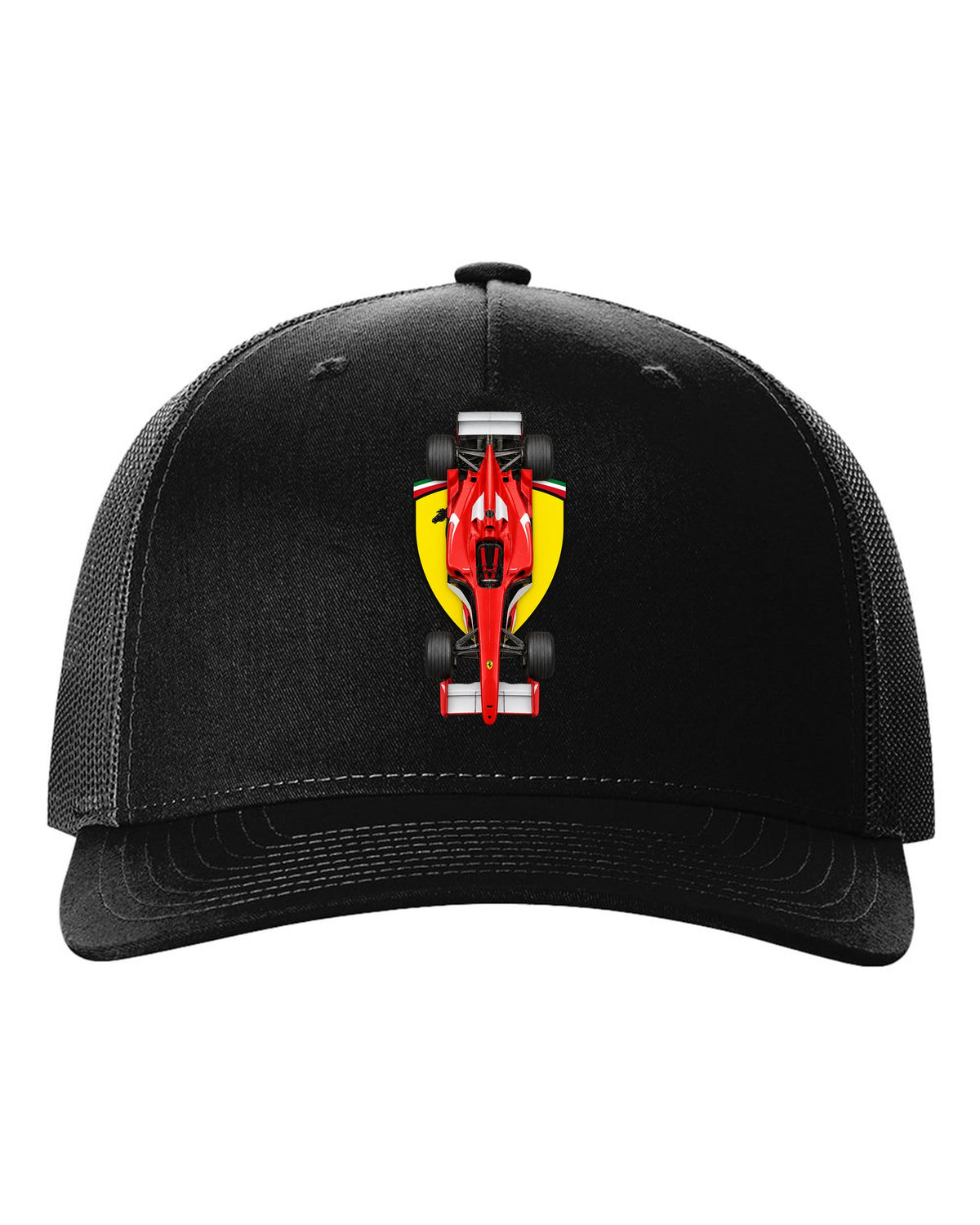 Ferrari F2004 2004 Formula 1 overhead poster artwork black hat front view with the design