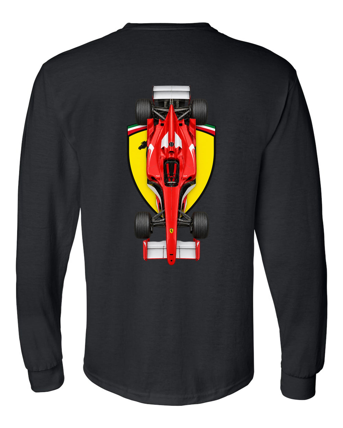 Ferrari F2004 2004 Formula 1 overhead poster artwork black long sleeve back view with the design