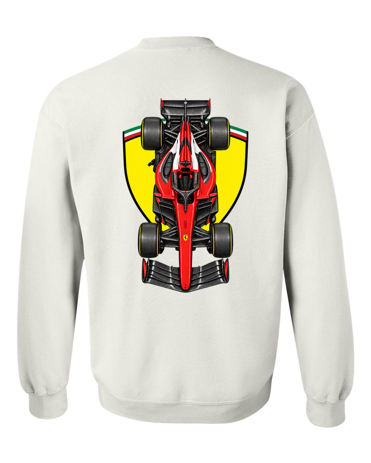 Ferrari SF-26 Formula 1 overhead poster artwork white crewneck back view with the design