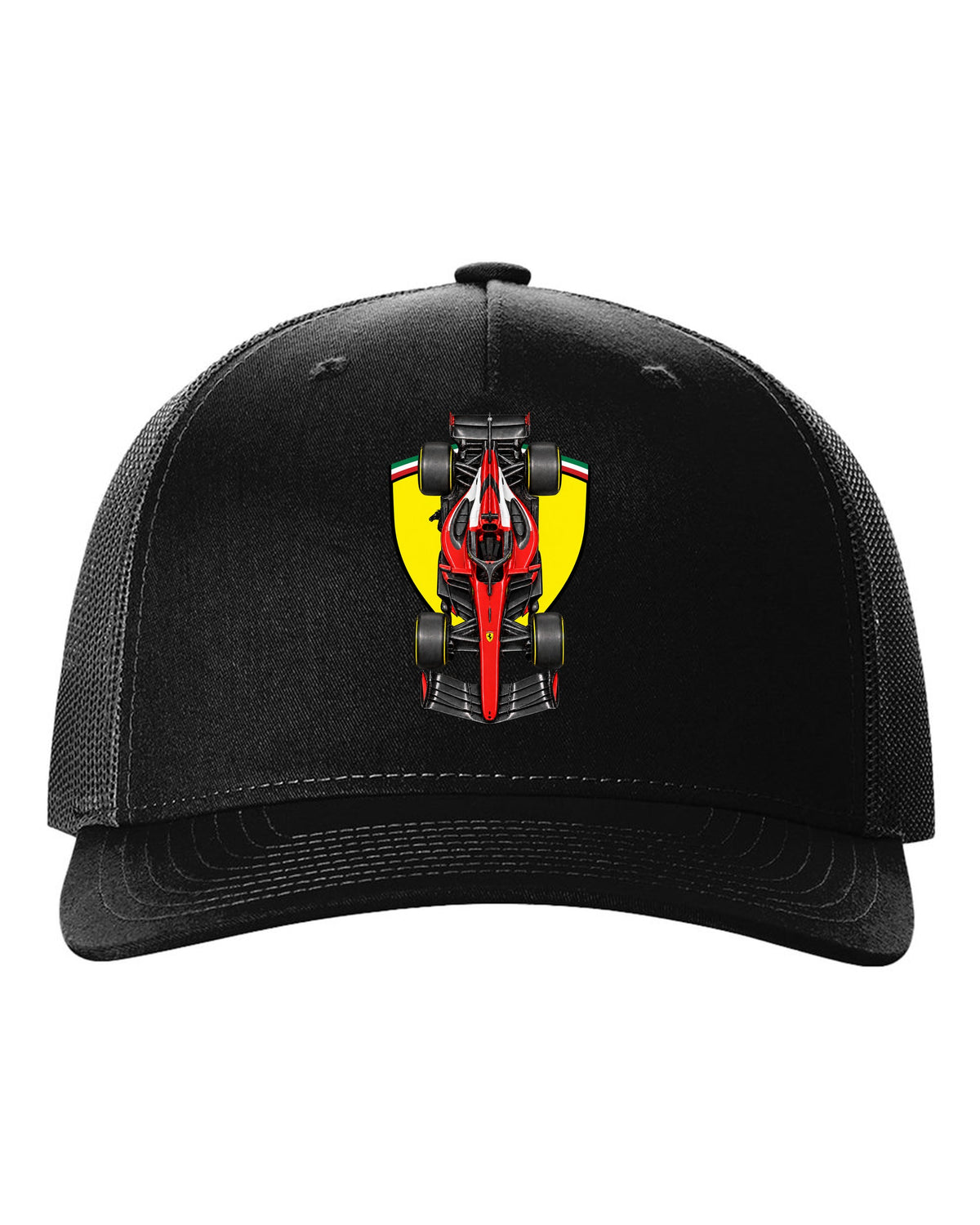 Ferrari SF-26 Formula 1 overhead poster artwork black hat front view with the design
