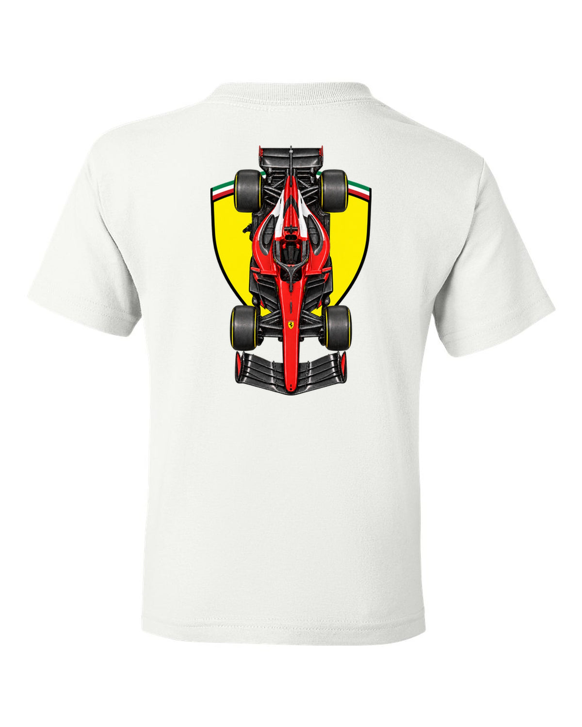 Ferrari SF-26 Formula 1 overhead poster artwork white kids tee back view with the design