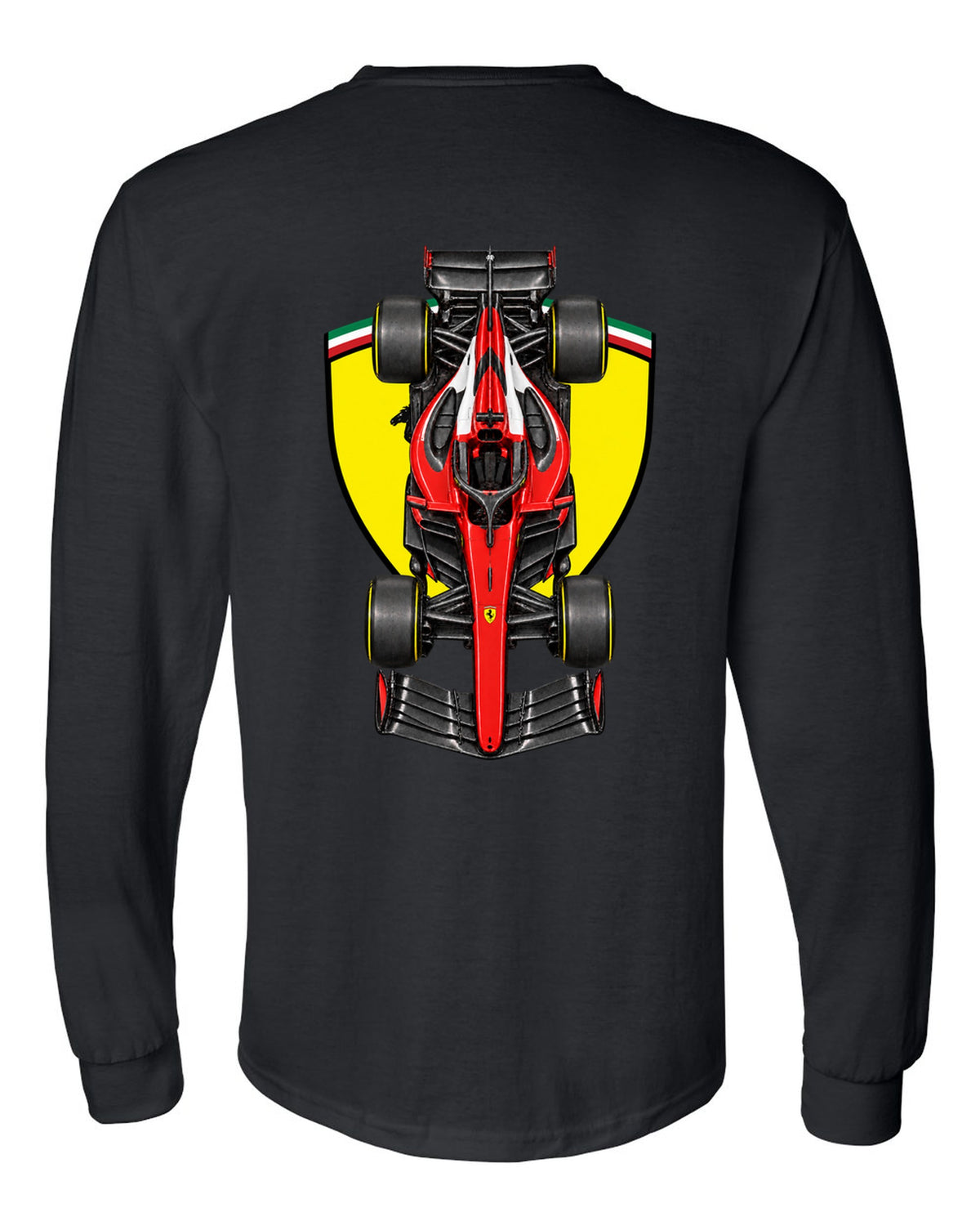 Ferrari SF-26 Formula 1 overhead poster artwork black long sleeve back view with the design