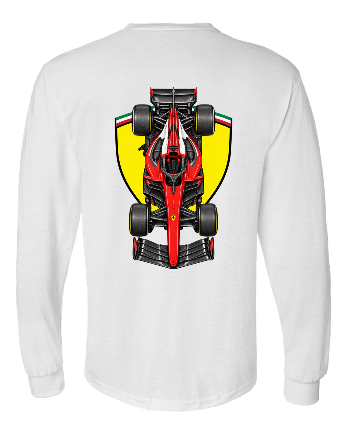Ferrari SF-26 Formula 1 overhead poster artwork white long sleeve back view with the design
