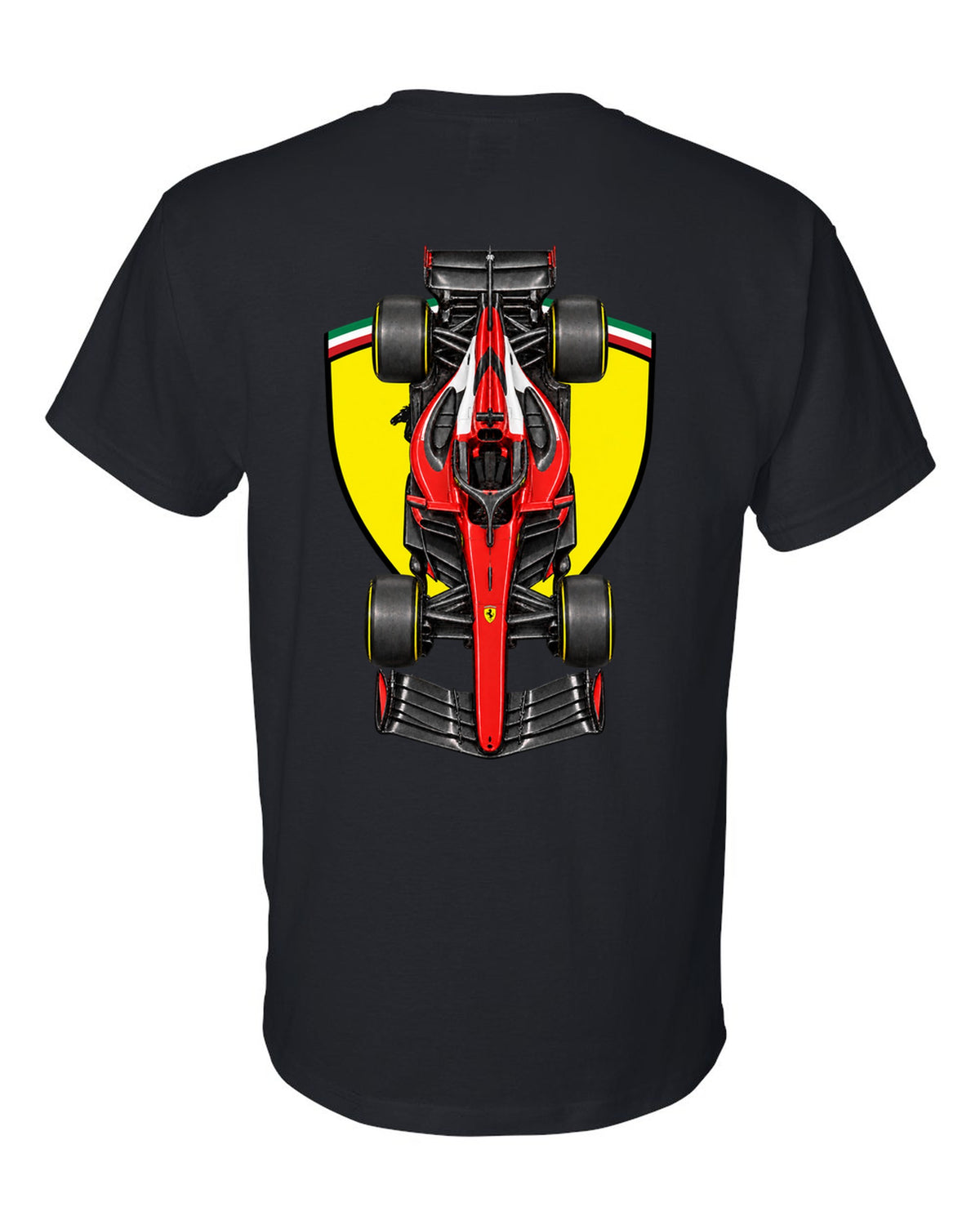 Ferrari SF-26 Formula 1 overhead poster artwork black t-shirt back view with the design