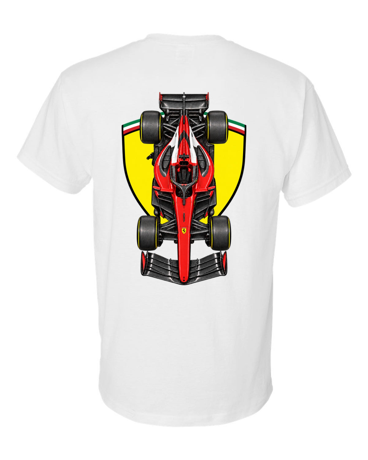 Ferrari SF-26 Formula 1 overhead poster artwork white t-shirt back view with the design