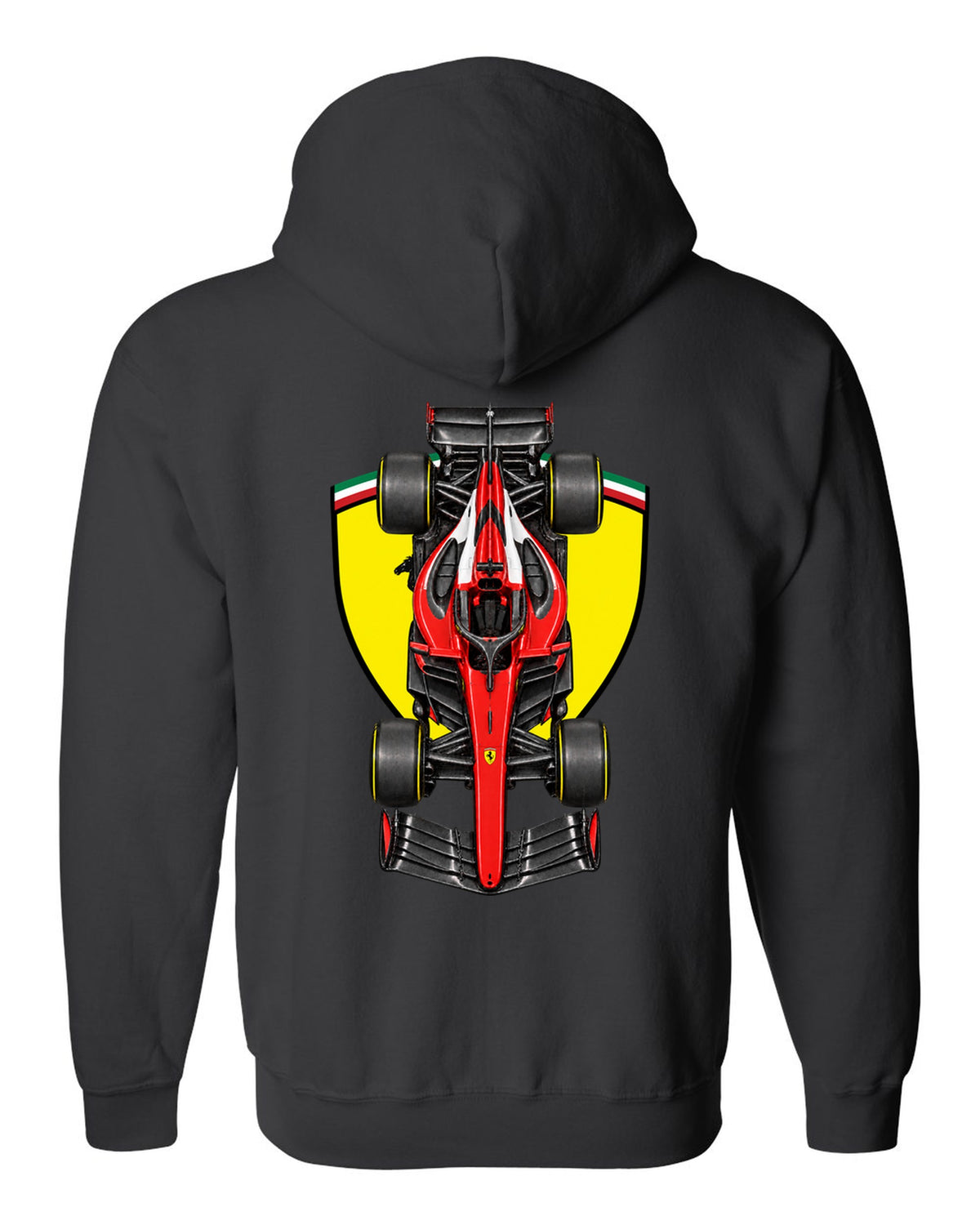 Ferrari SF-26 Formula 1 overhead poster artwork black zip hoodie back view with the design