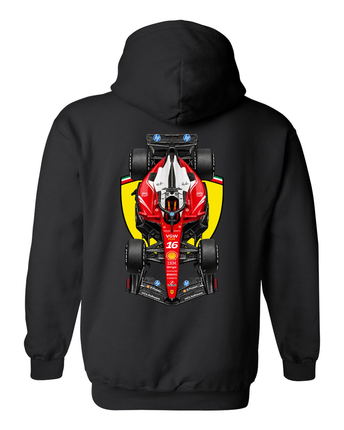 Ferrari SF-26 Formula 1 overhead poster artwork black pull over hoodie back view with the design