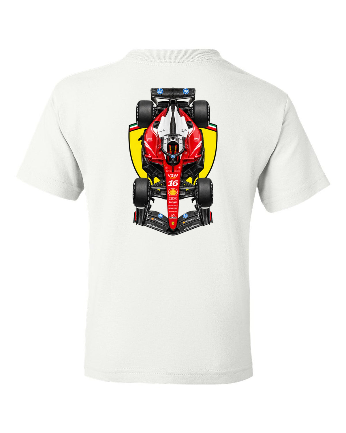 Ferrari SF-26 Formula 1 overhead poster artwork white kids tee back view with the design