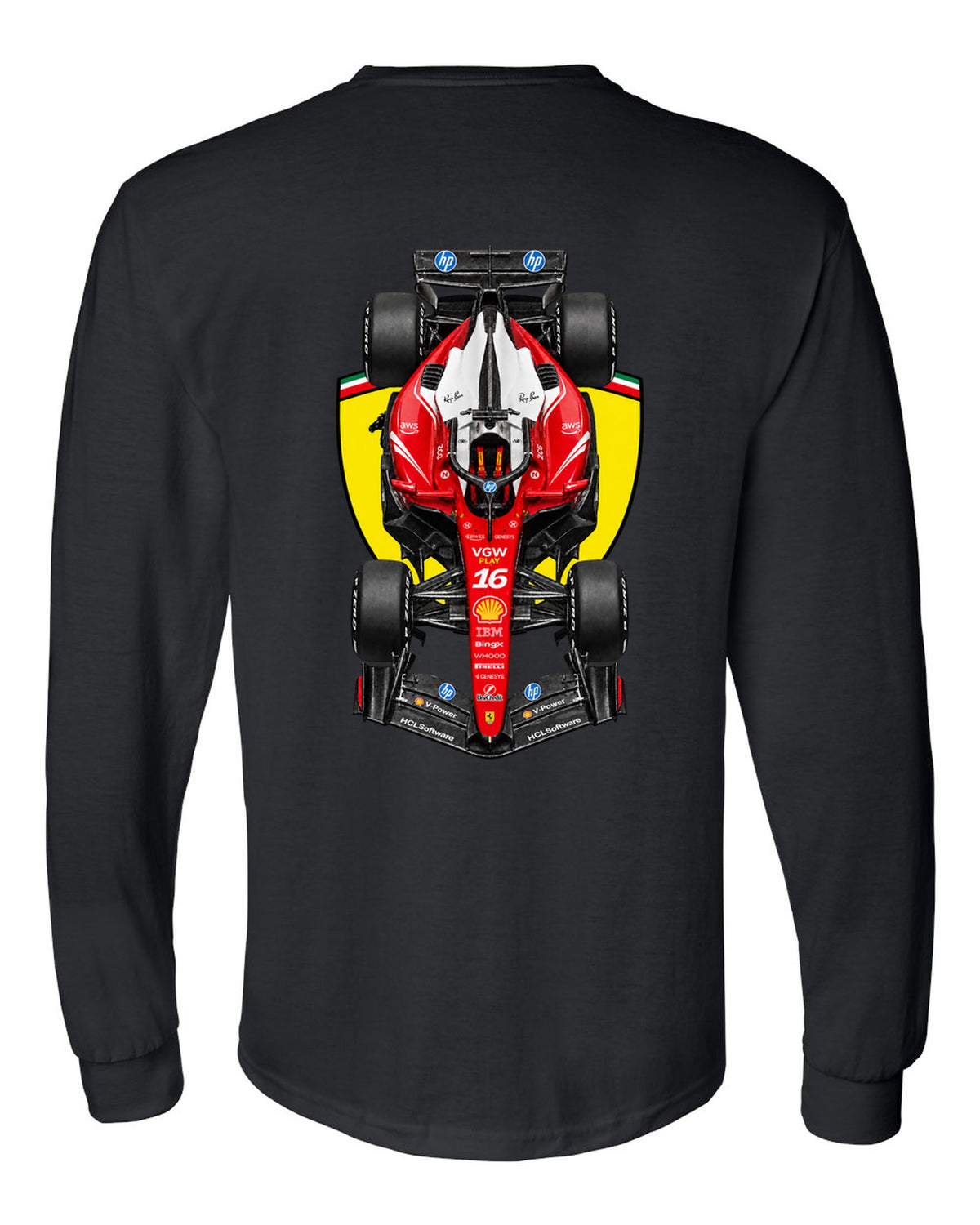 Ferrari SF-26 Formula 1 overhead poster artwork black long sleeve back view with the design