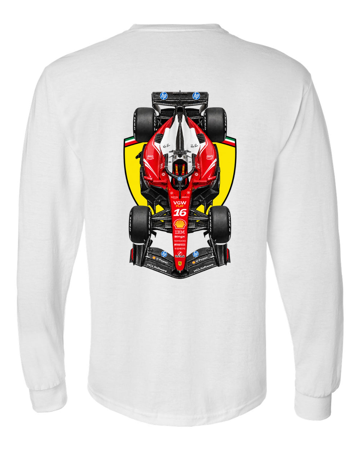 Ferrari SF-26 Formula 1 overhead poster artwork white long sleeve back view with the design
