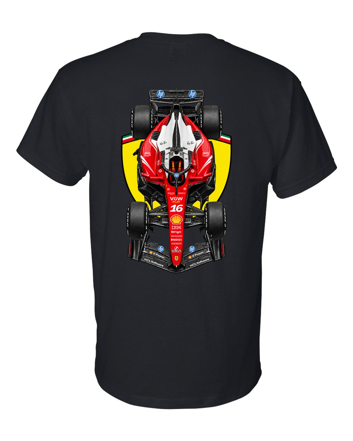 Ferrari SF-26 Formula 1 overhead poster artwork black t-shirt back view with the design