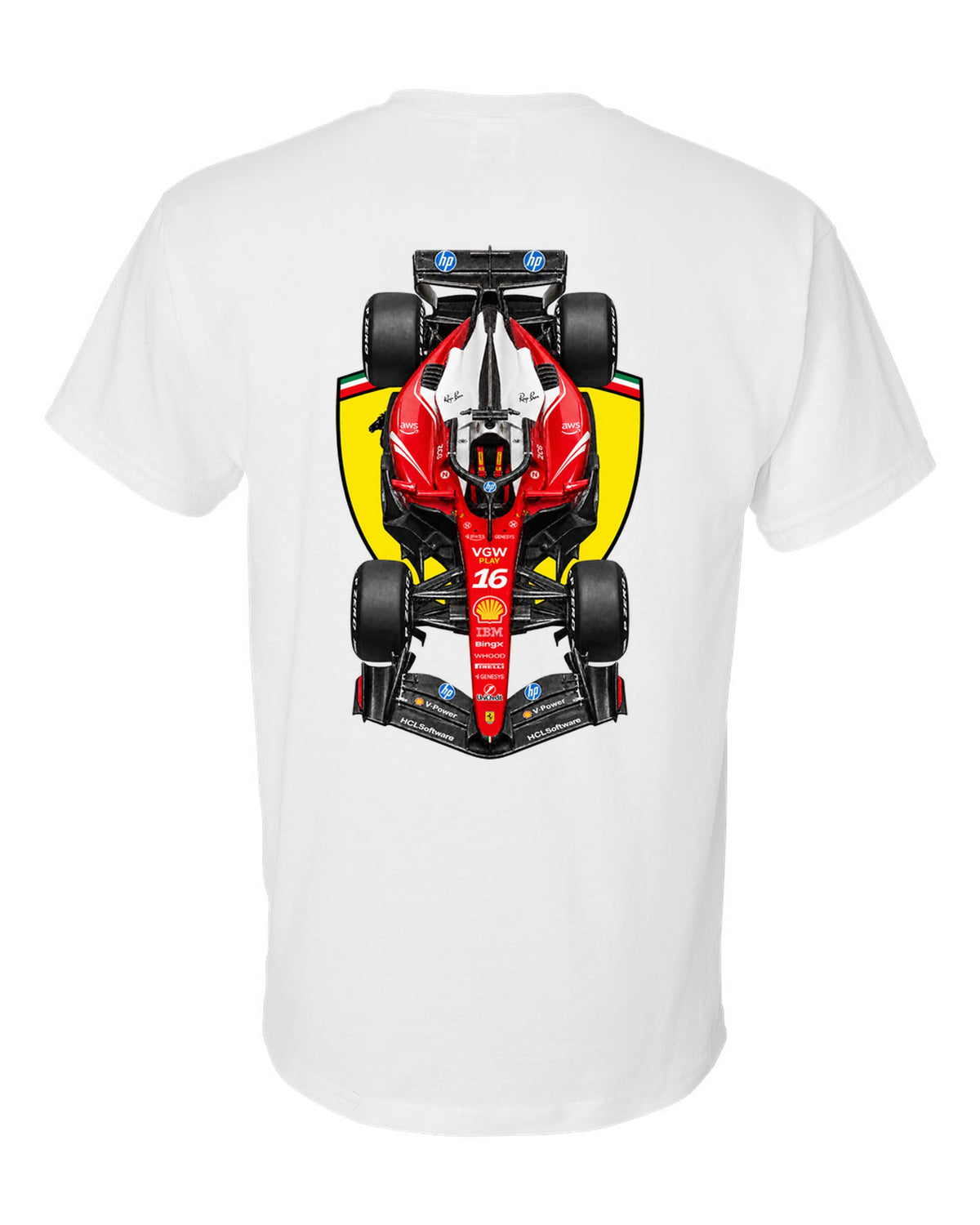Ferrari SF-26 Formula 1 overhead poster artwork white t-shirt back view with the design