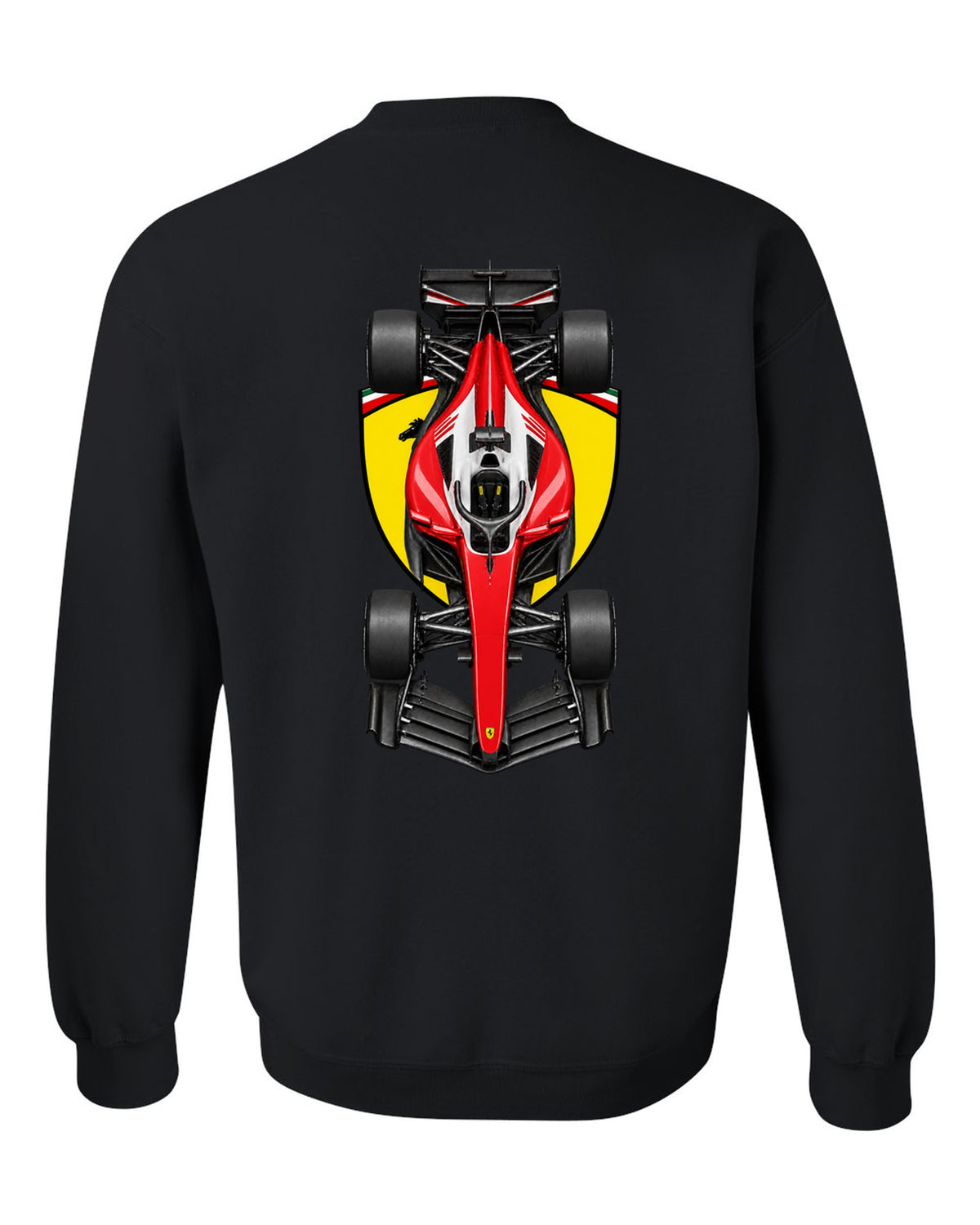 Ferrari SF-26 Formula 1 overhead poster artwork black crewneck back view with the design