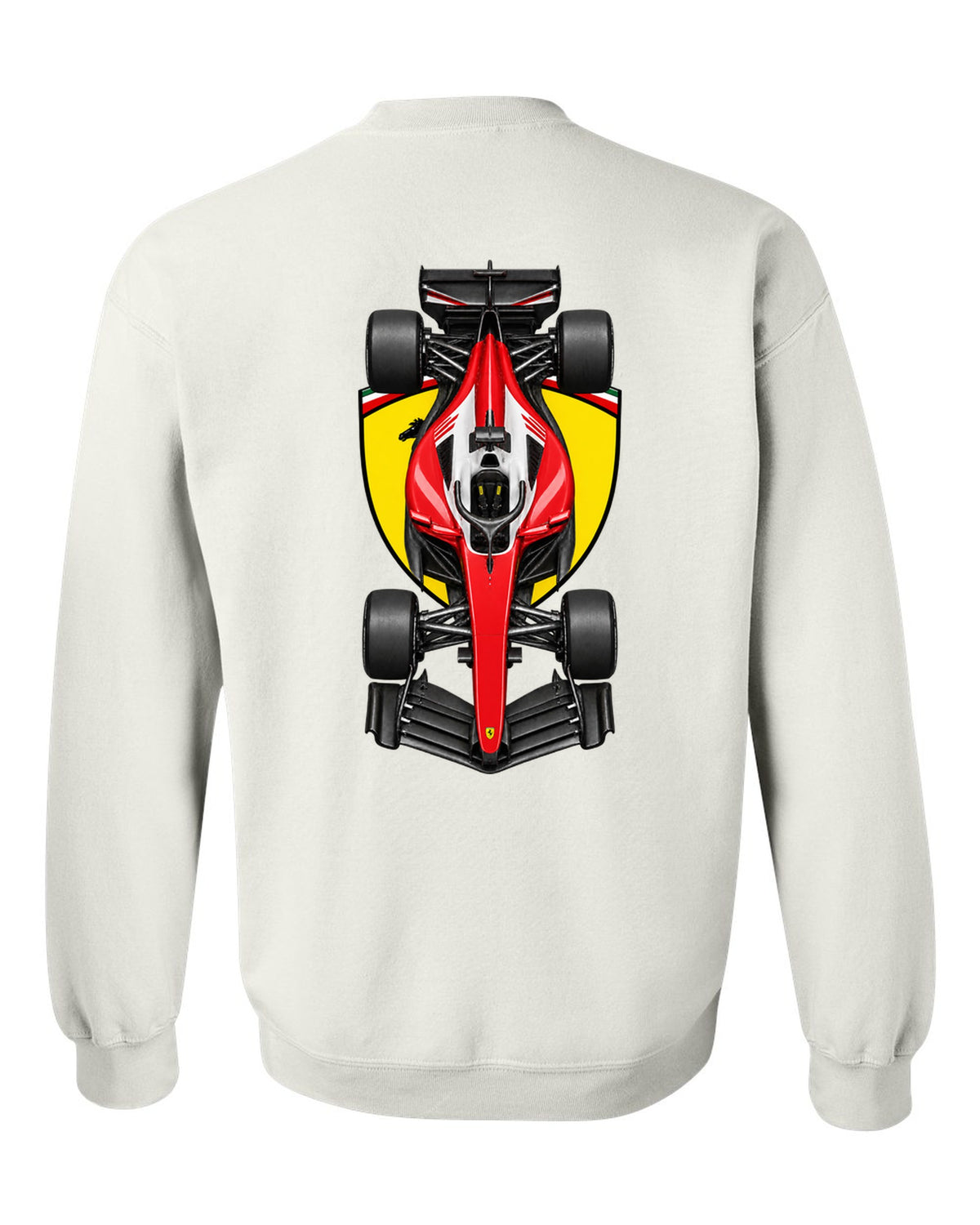 Ferrari SF-26 Formula 1 overhead poster artwork white crewneck back view with the design