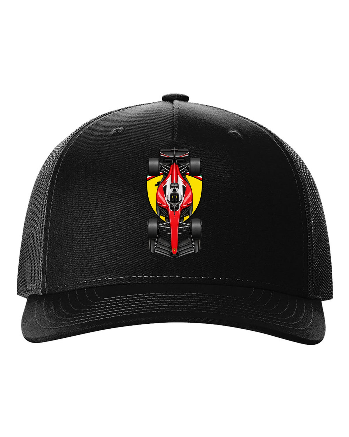 Ferrari SF-26 Formula 1 overhead poster artwork black hat front view with the design