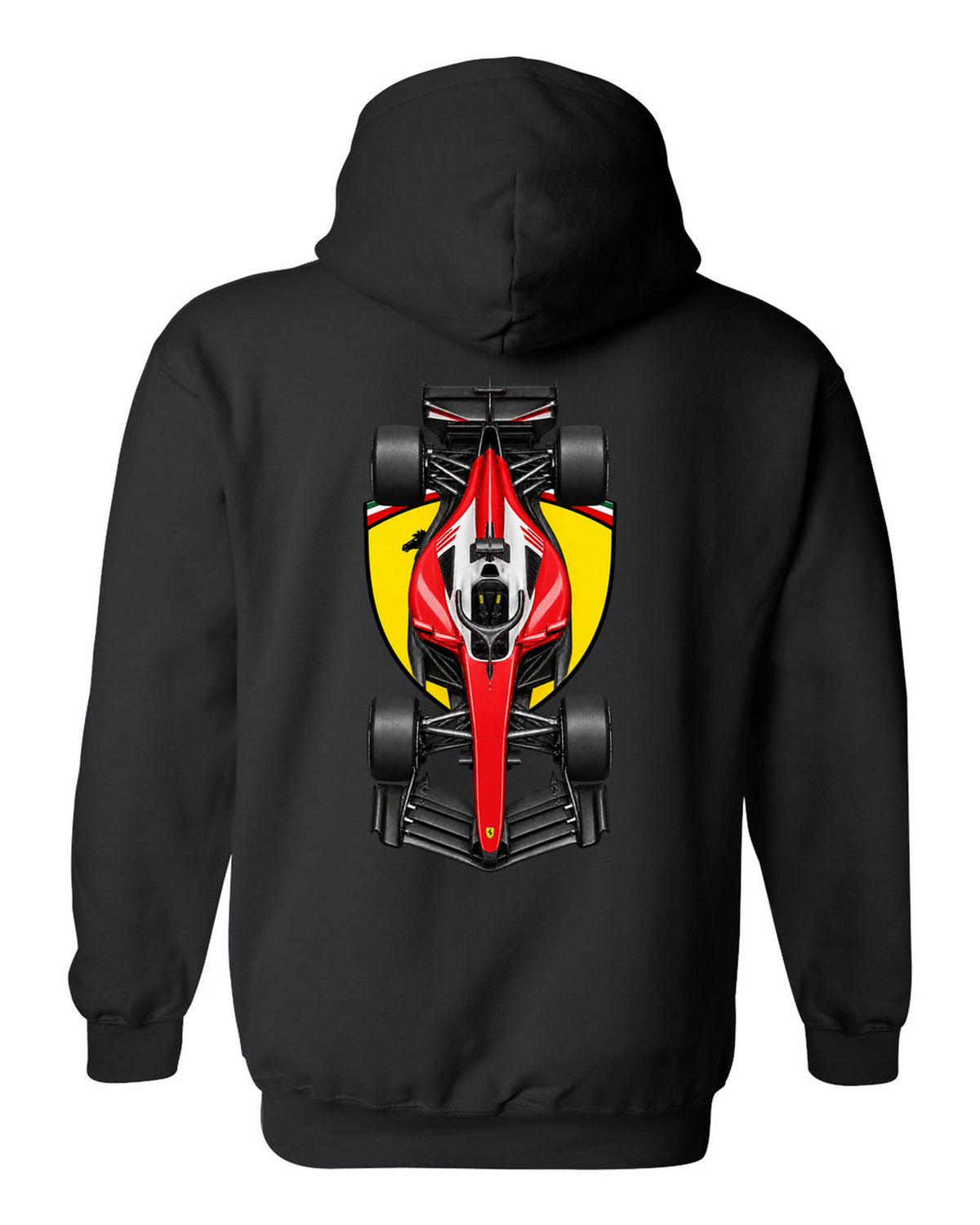 Ferrari SF-26 Formula 1 overhead poster artwork black pull over hoodie back view with the design