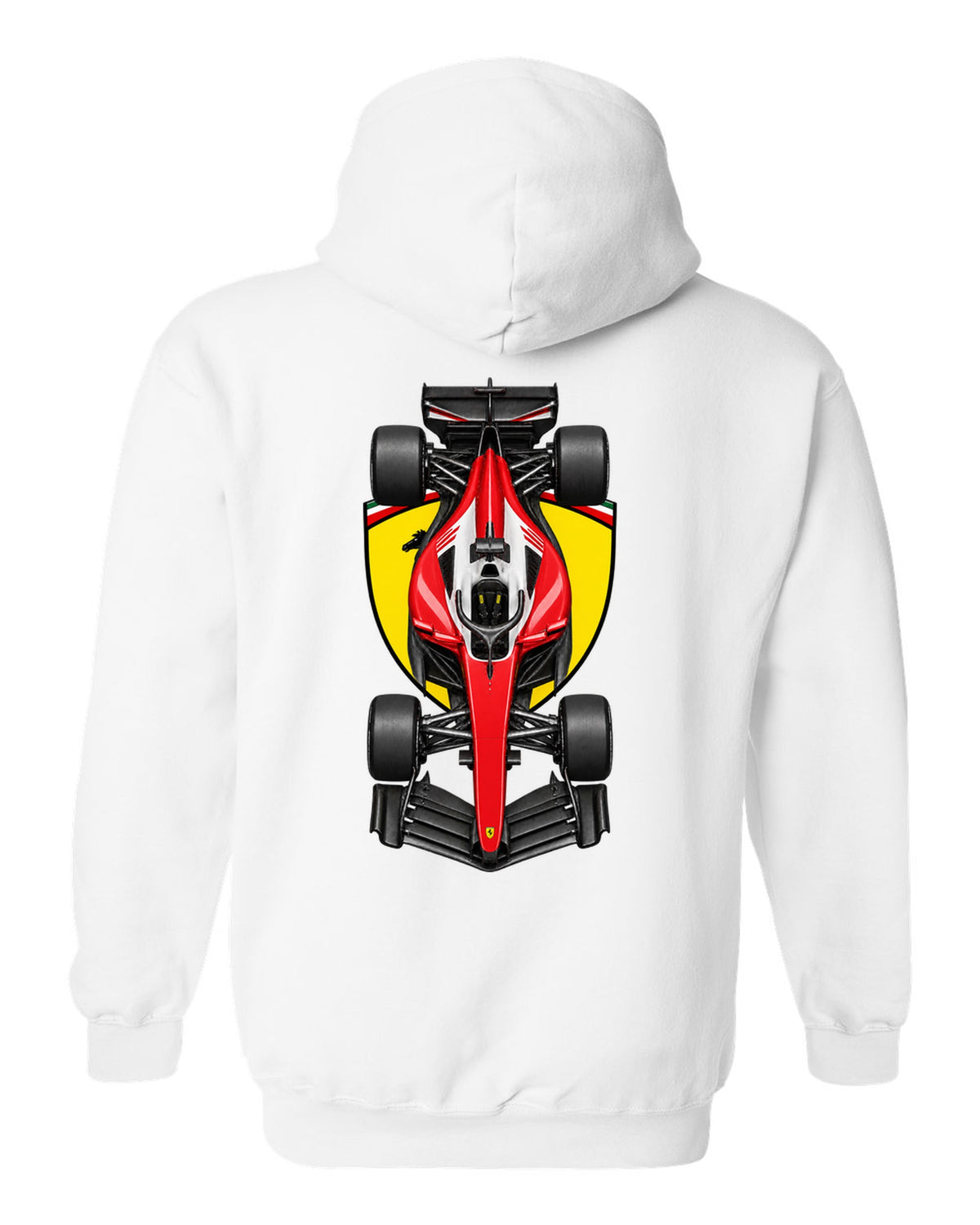 Ferrari SF-26 Formula 1 overhead poster artwork white pull over hoodie back view with the design