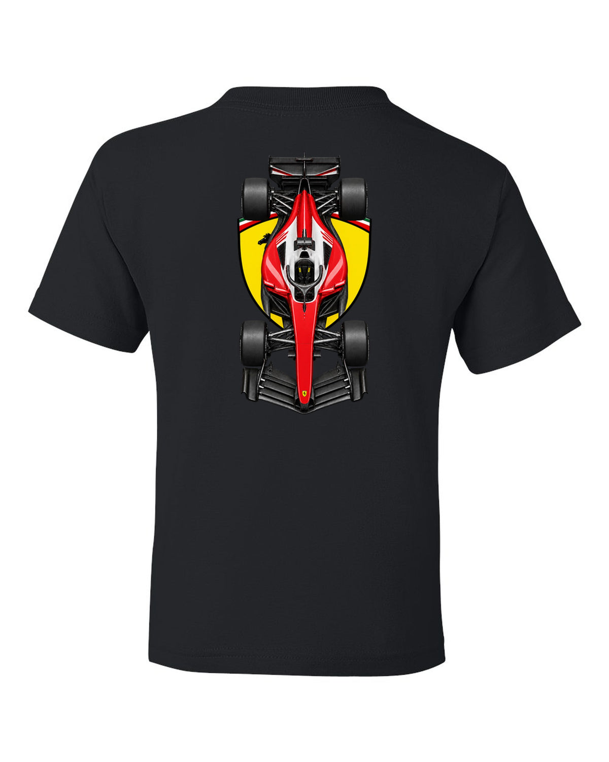 Ferrari SF-26 Formula 1 overhead poster artwork black kids tee back view with the design