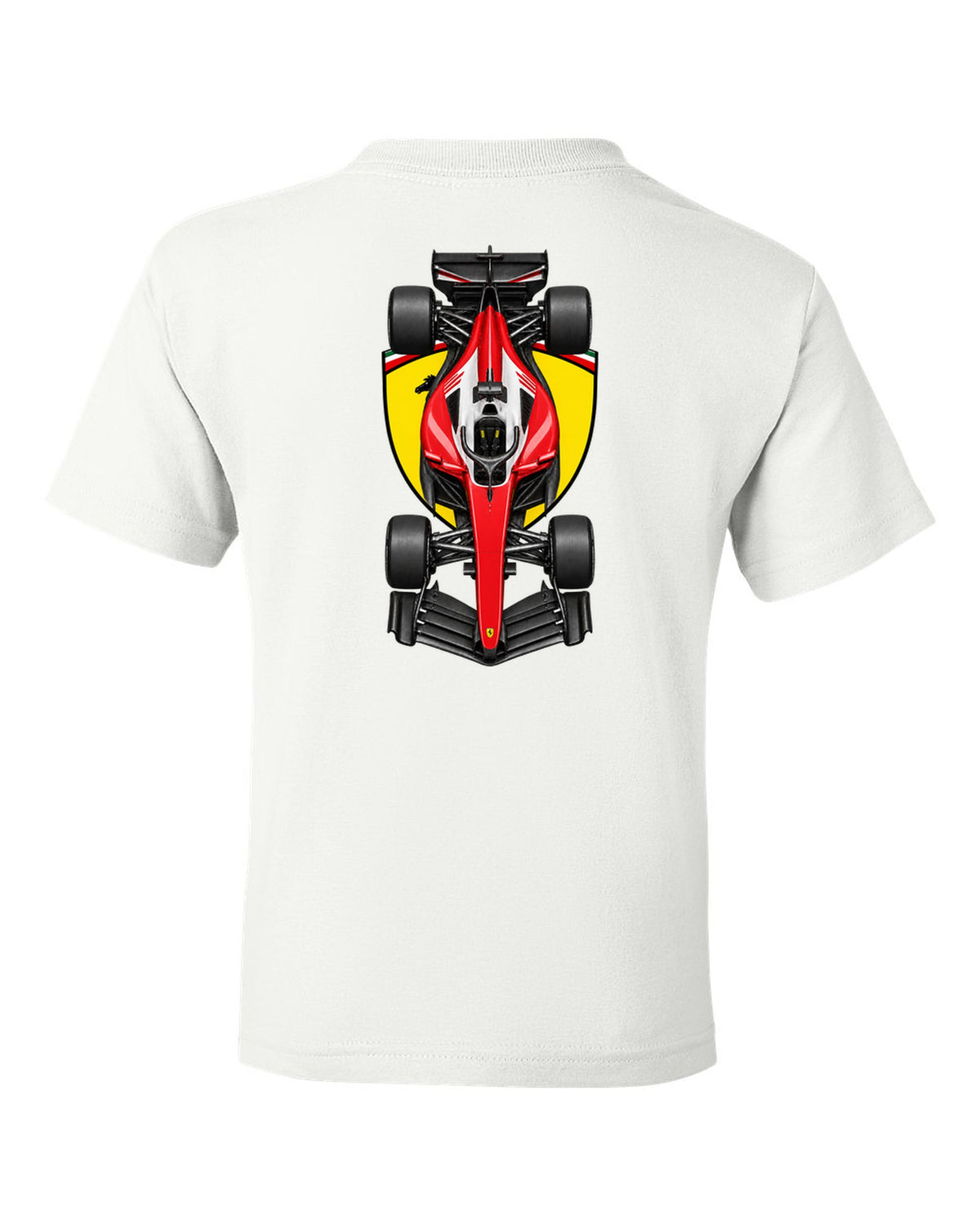 Ferrari SF-26 Formula 1 overhead poster artwork white kids tee back view with the design