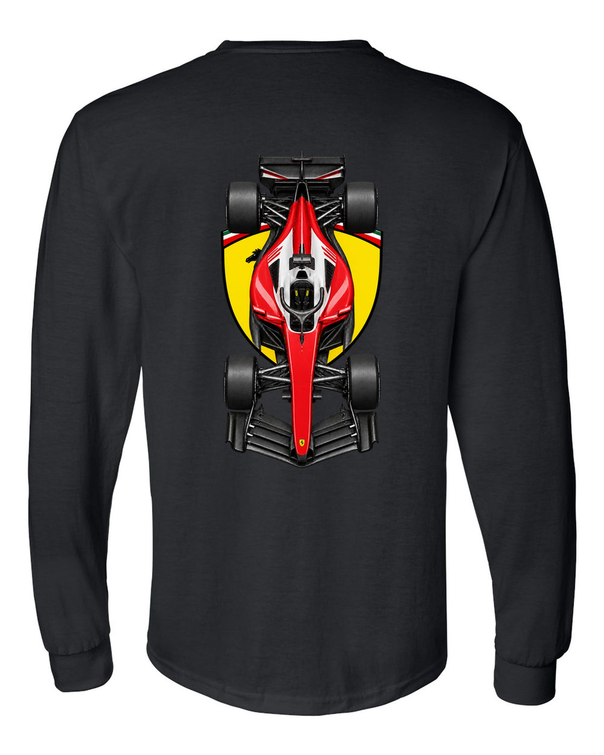 Ferrari SF-26 Formula 1 overhead poster artwork black long sleeve back view with the design