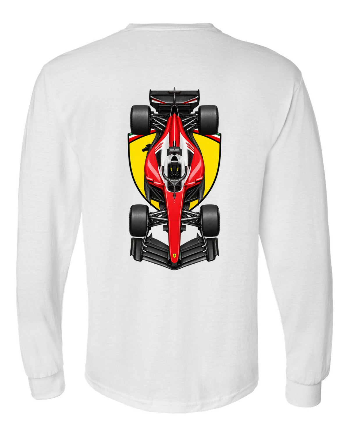 Ferrari SF-26 Formula 1 overhead poster artwork white long sleeve back view with the design