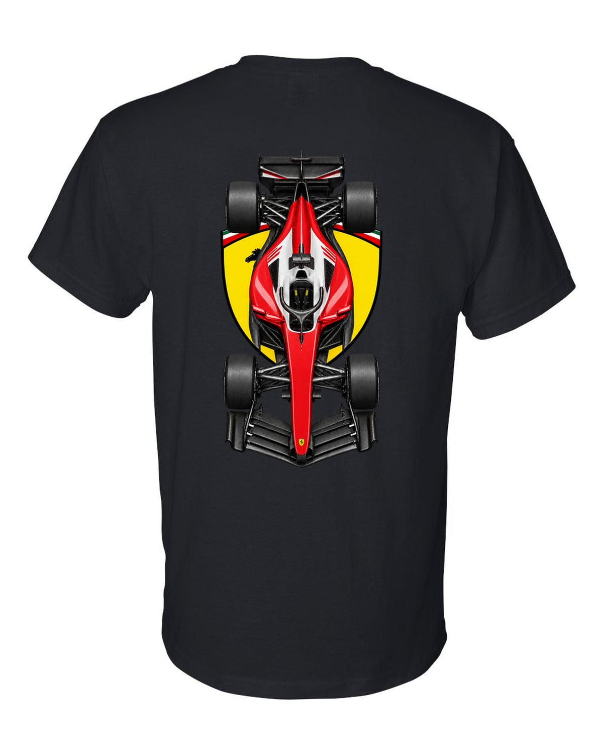 Ferrari SF-26 Formula 1 overhead poster artwork black t-shirt back view with the design
