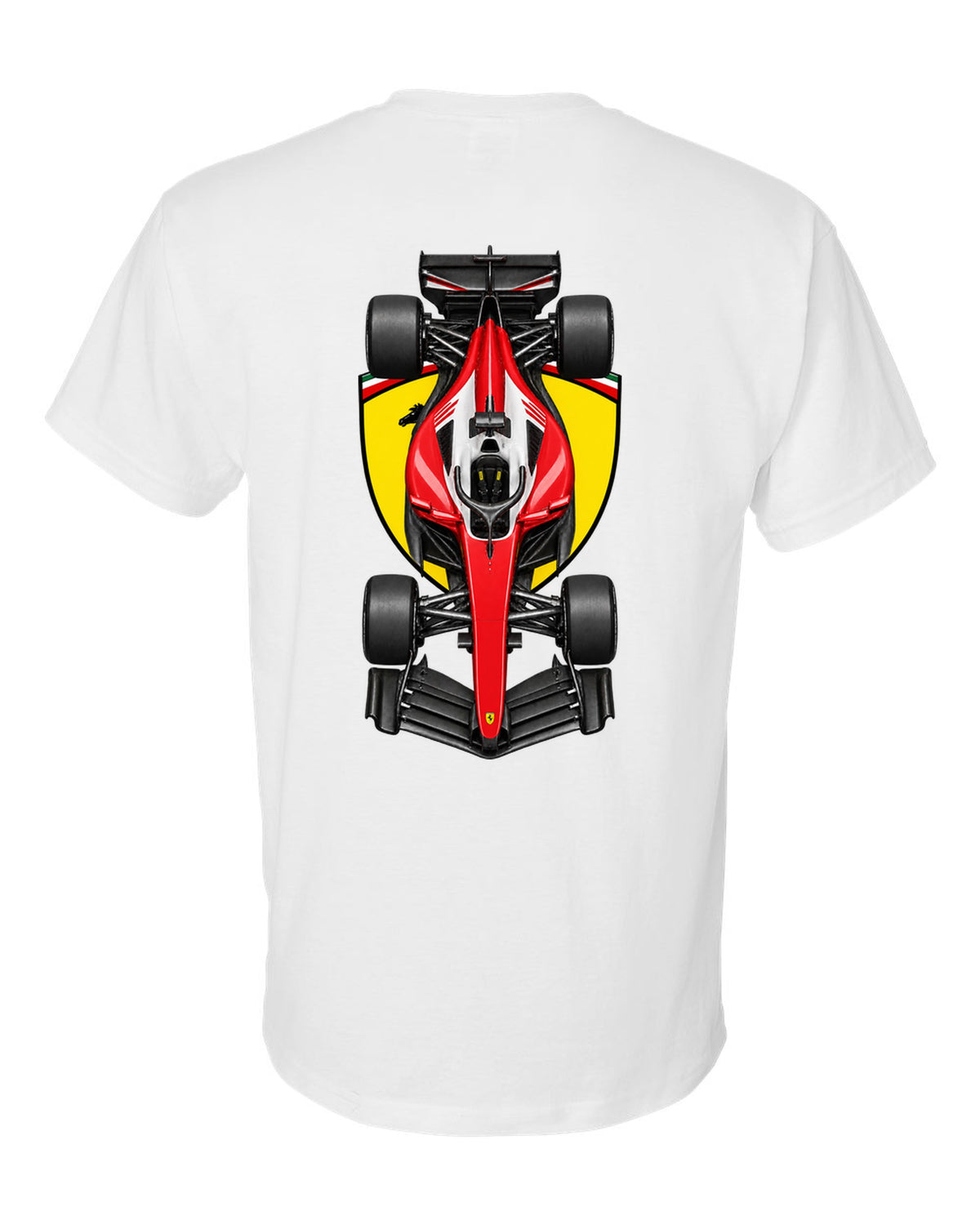 Ferrari SF-26 Formula 1 overhead poster artwork white t-shirt back view with the design