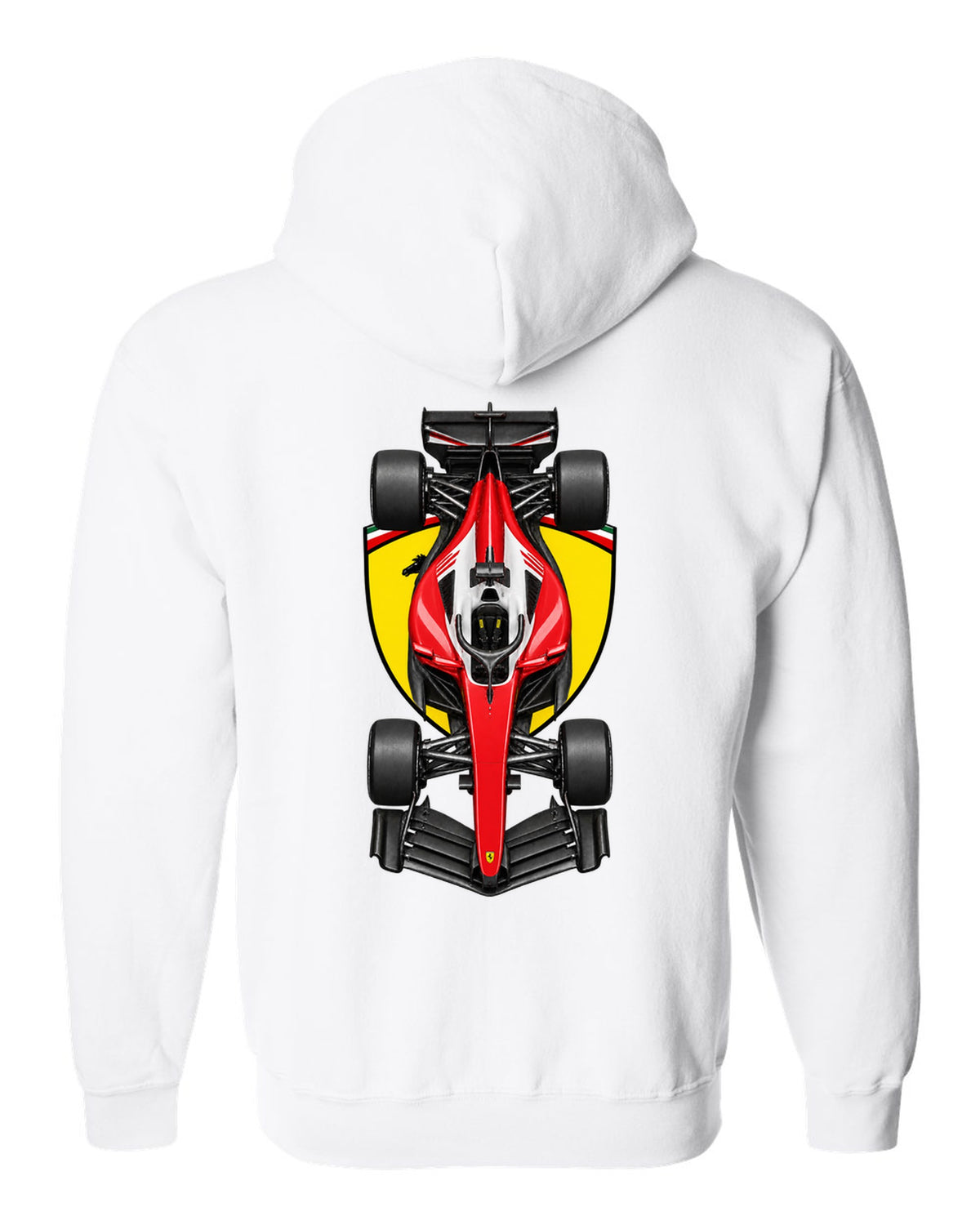 Ferrari SF-26 Formula 1 overhead poster artwork white zip hoodie back view with the design
