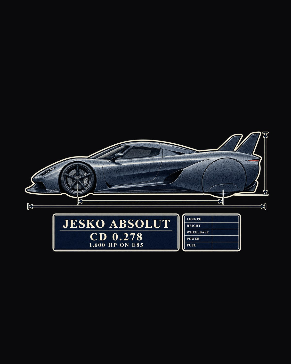 Koenigsegg Jesko Absolut Dimension Blueprint Shirt, Car Guy Gift design only