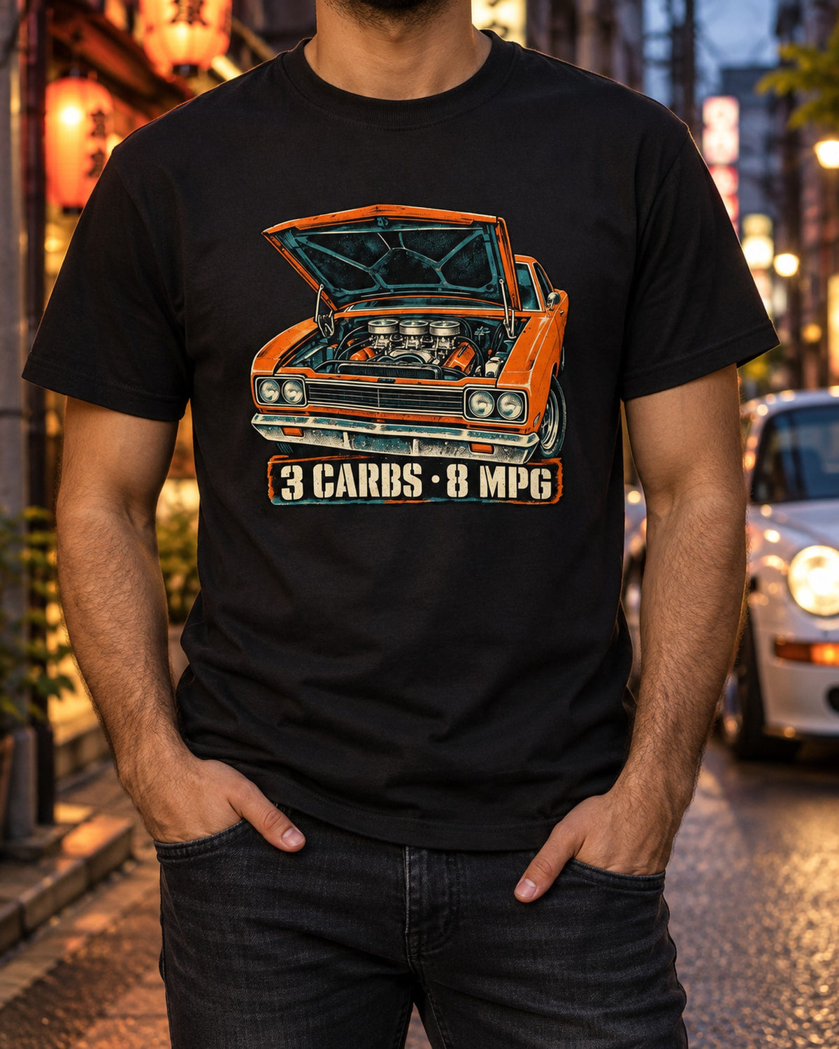 Road Runner Six Pack Grunge Screenprint Shirt, 3 Carbs 8 MPG T-Shirt Black worn hero