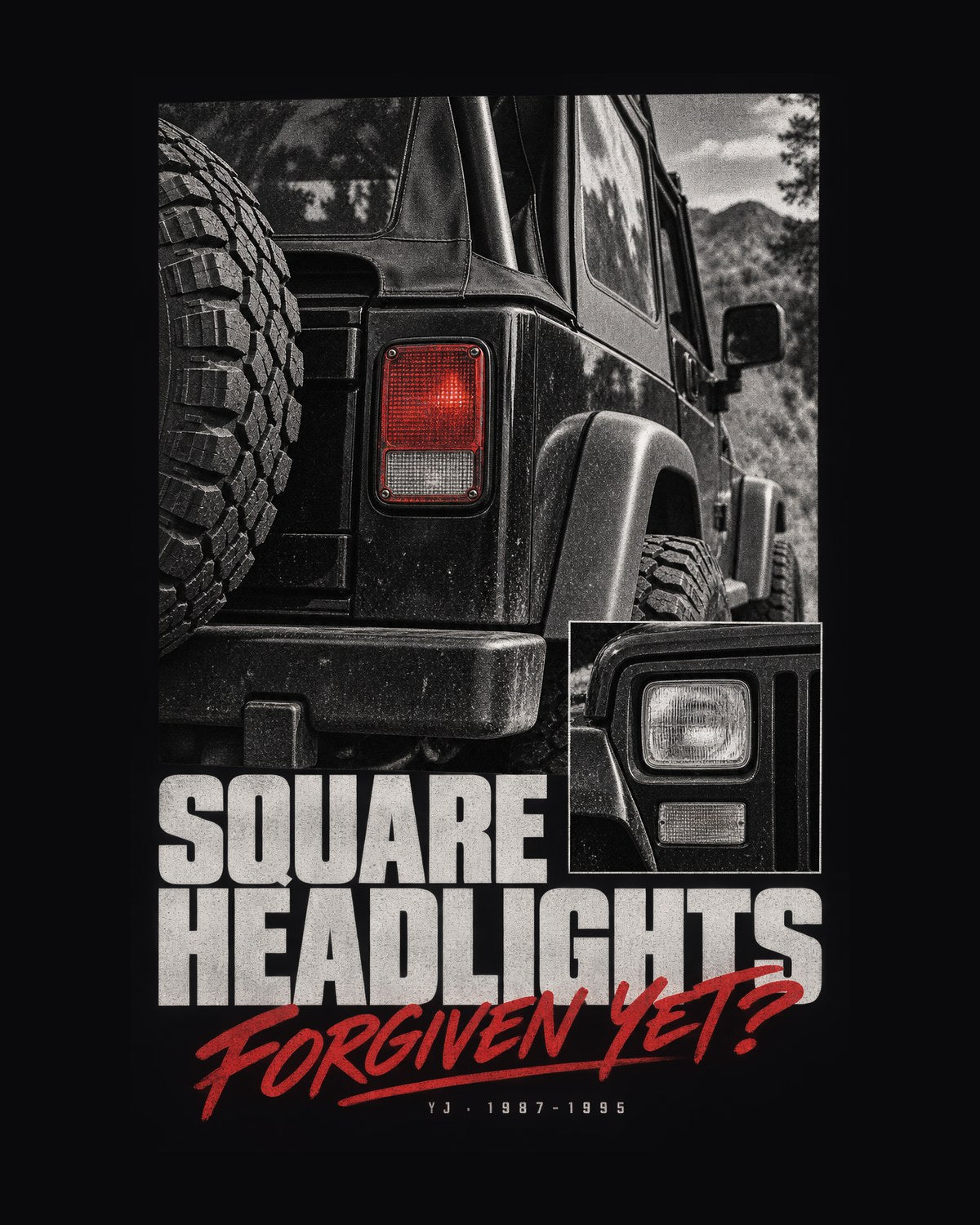 Jeep Wrangler YJ Square Headlights Detail Tee, 1987-1995 design only