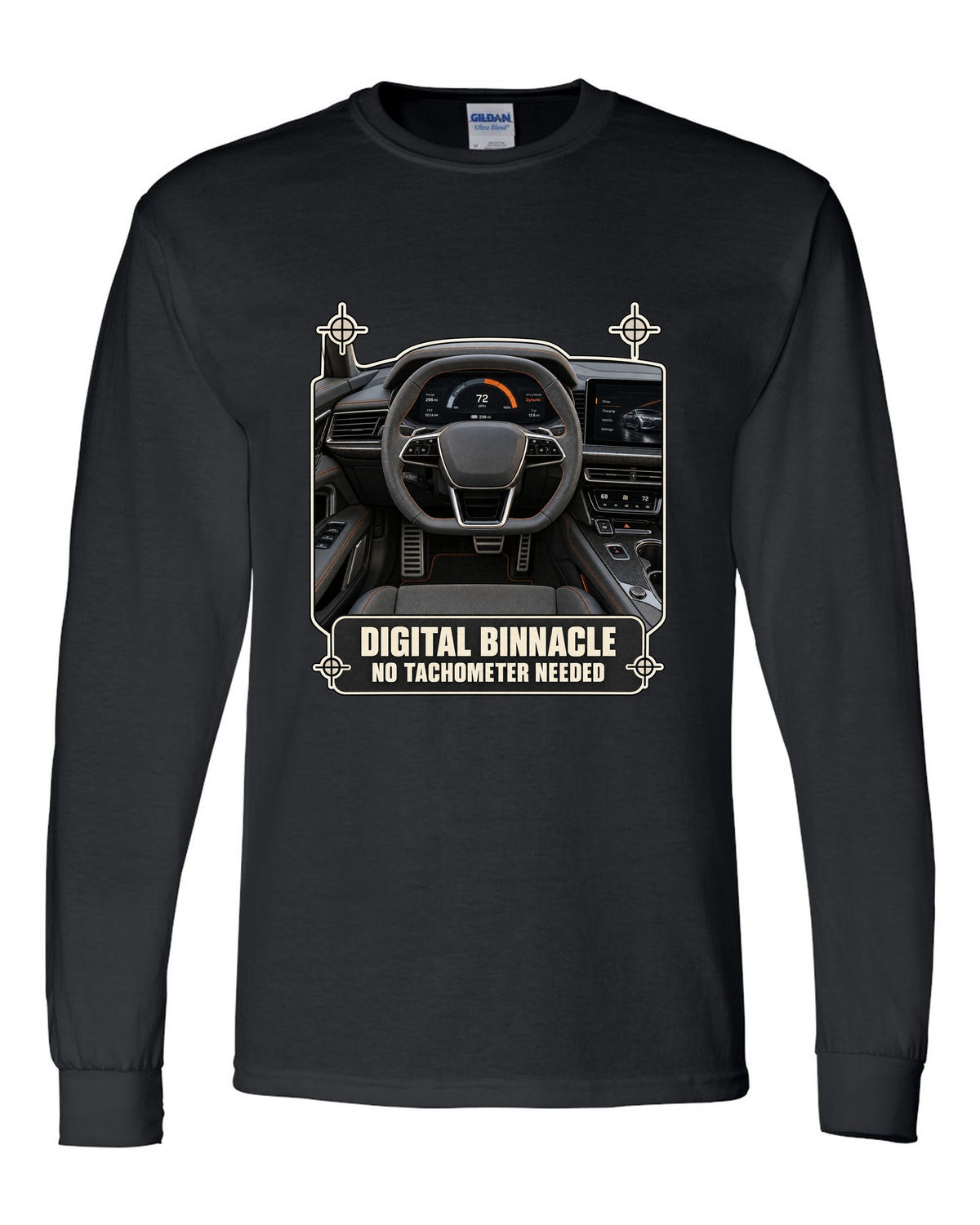 Audi RS e-tron GT interior driver view digital binnacle cockpit gauge design black long sleeve front view with the design