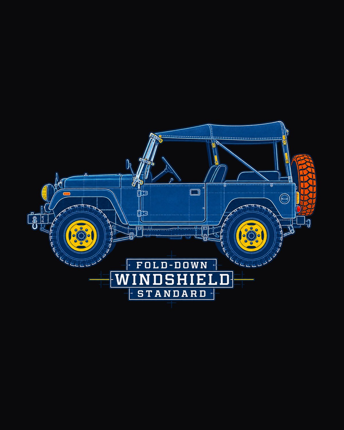 FJ40 Land Cruiser Cyanotype Fold-Down Windshield Shirt design only