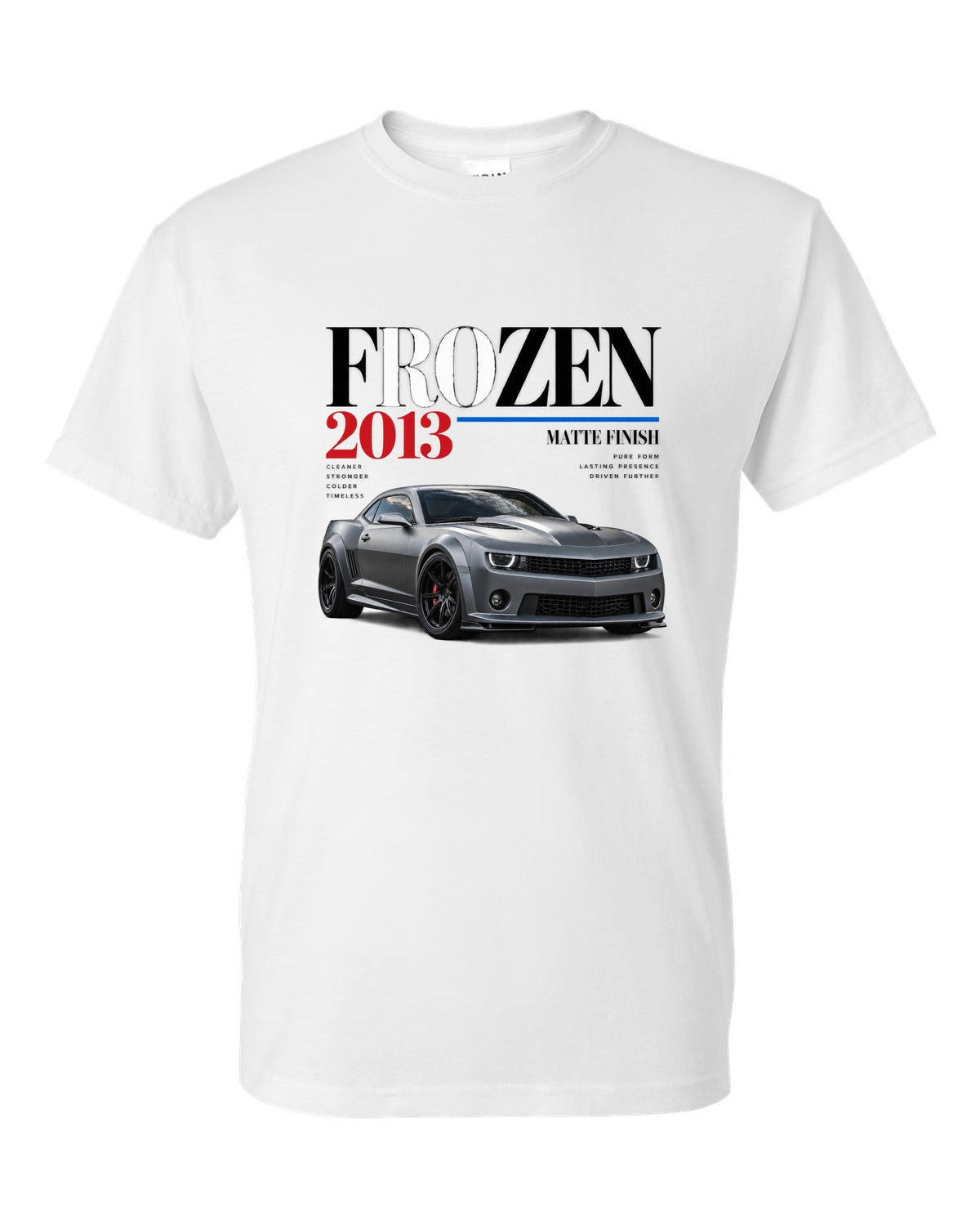 BMW E92 M3 Frozen Edition editorial print with matte finish headline white t-shirt front view with the design
