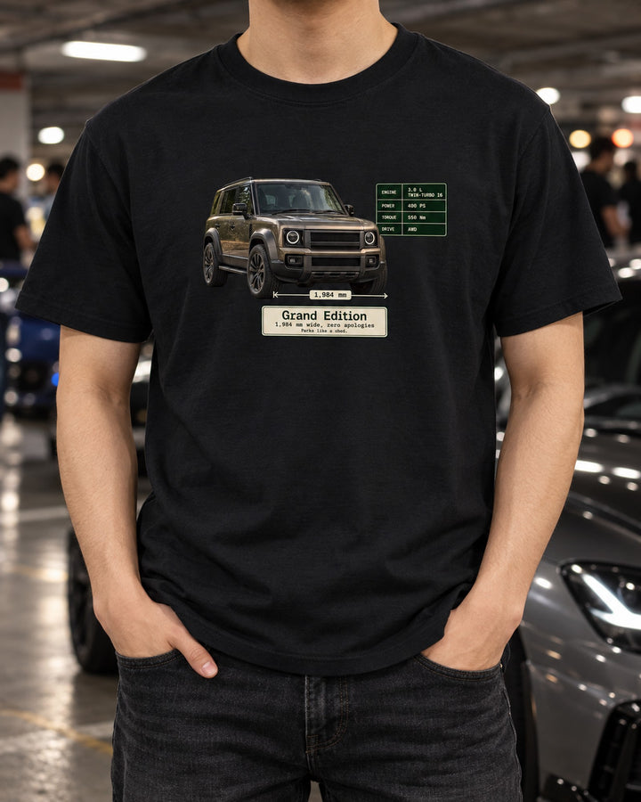 Mercedes-AMG G63 Grand Edition W463A Spec Poster Shirt, 1,984 mm Wide T-Shirt Black worn hero