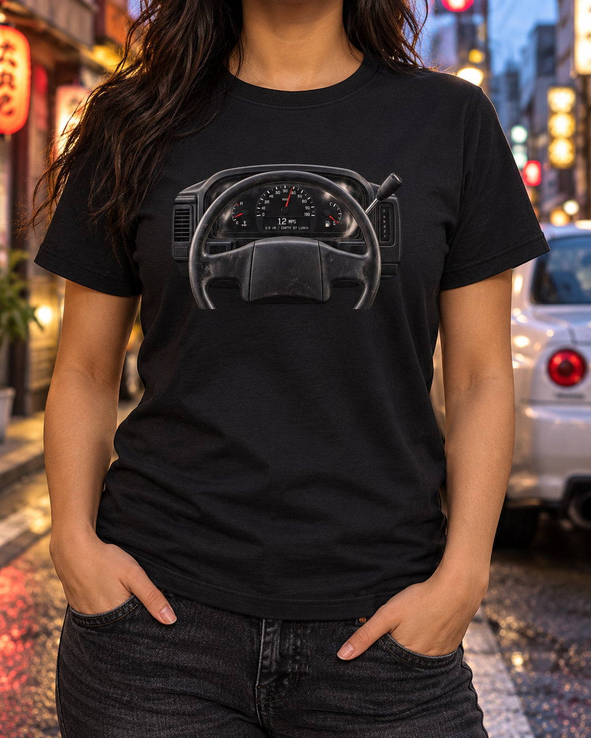 Ford Bronco OBS 1992-96 Gauge Shirt, 5.8 V8 Empty by Lunch T-Shirt Black worn hero