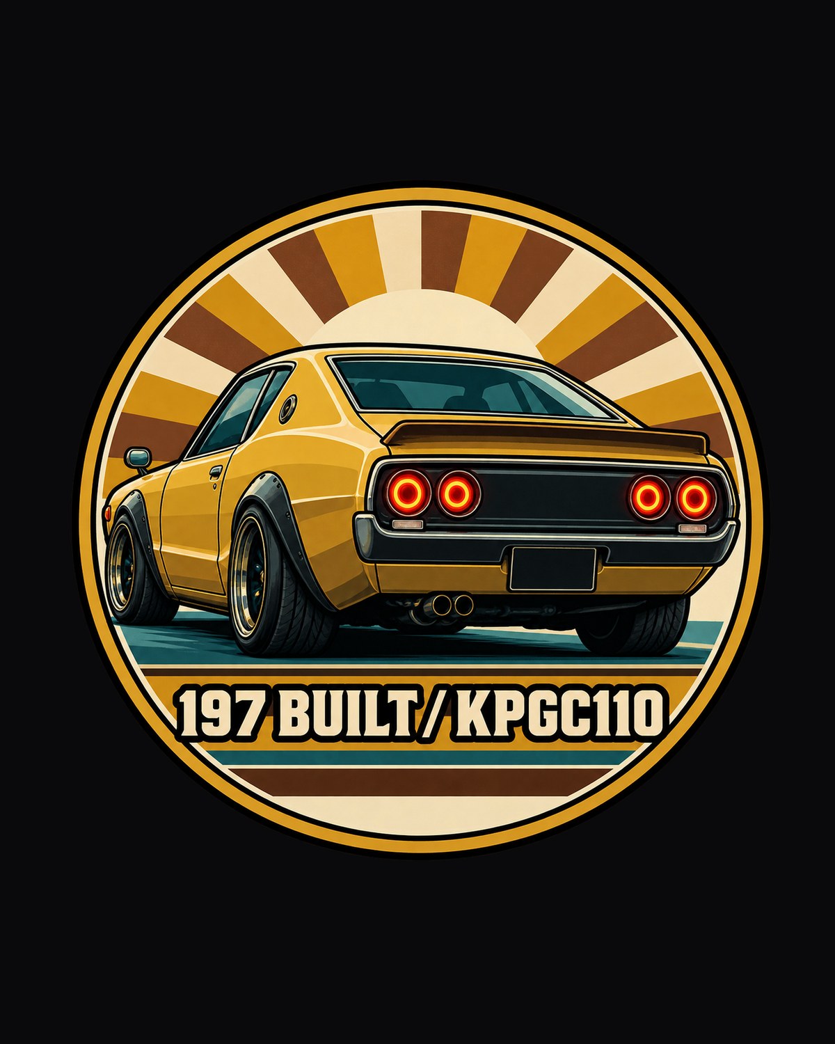 Skyline Kenmeri KPGC110 Round Crest Tee, Surfboard Print design only