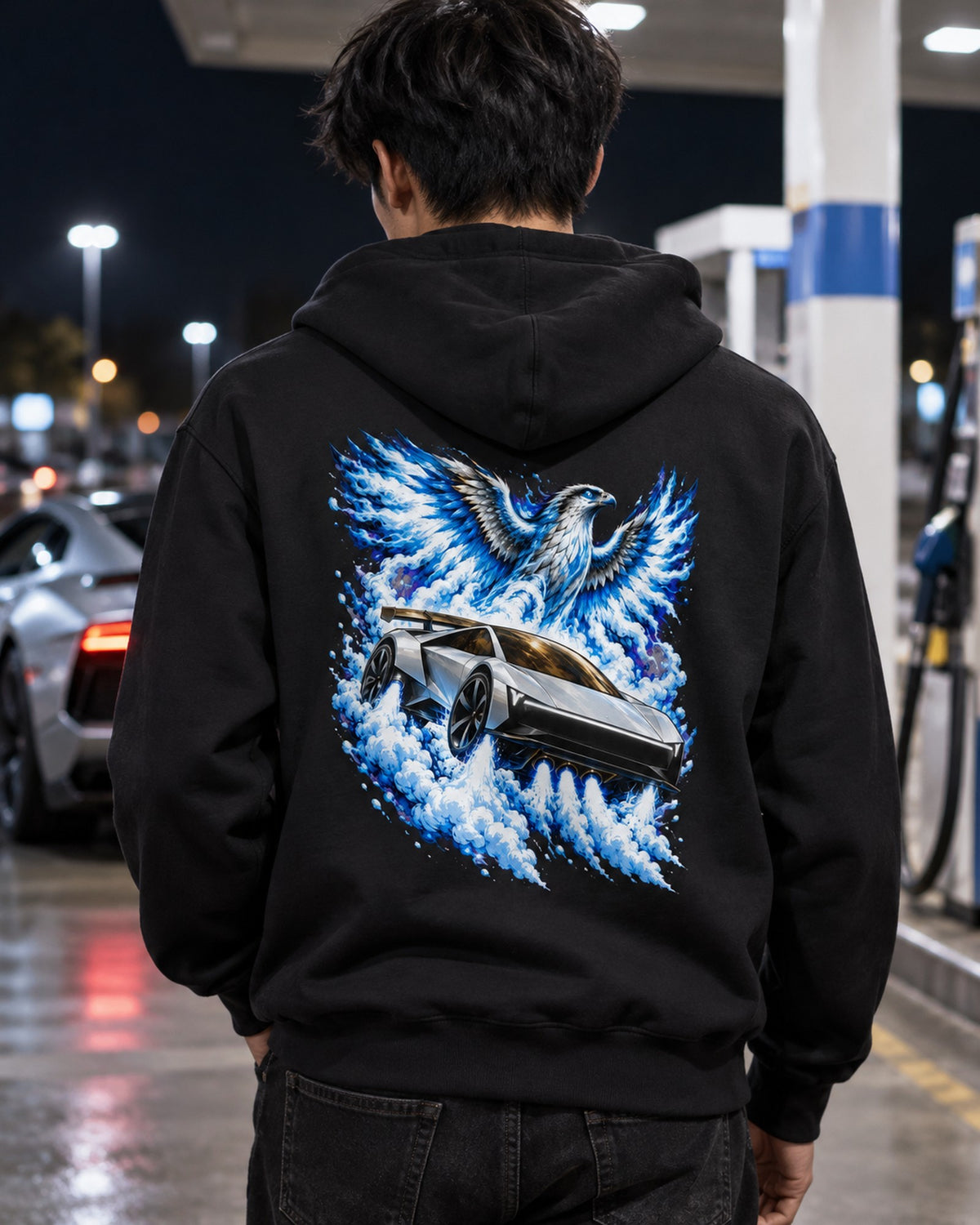 Tesla Roadster Ice Falcon Shirt, Hoodie & More Zip Hoodie Black worn hero