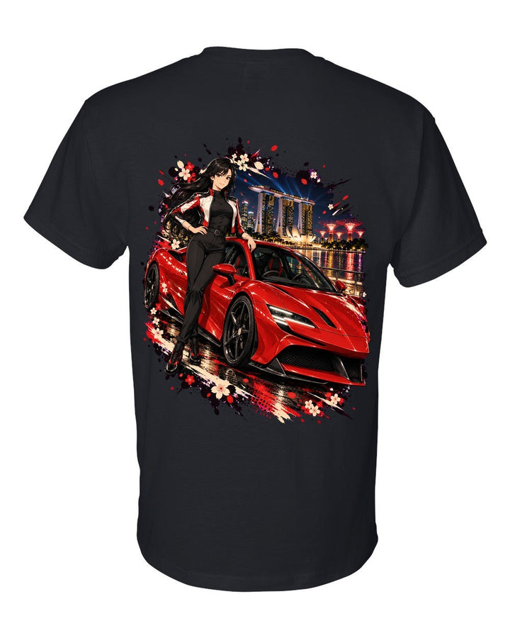 Ferrari SF90 Anime Girl T-Shirt Black back