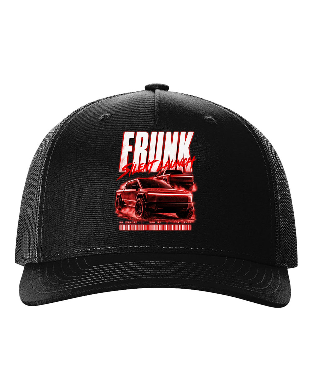 Ford F-150 Lightning EV street poster print with frunk, silent launch and 775 lb-ft black hat front view with the design