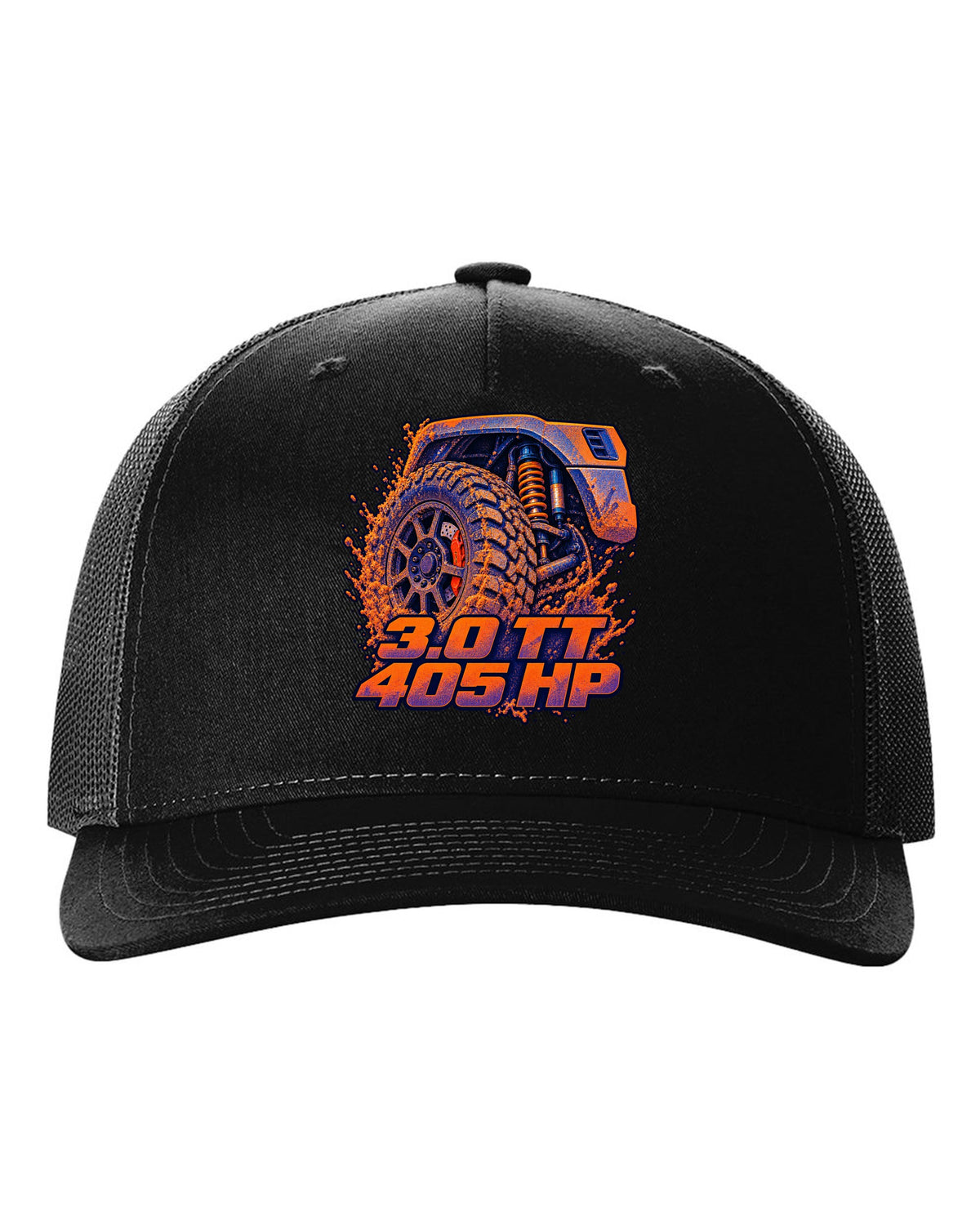 Ford Ranger Raptor P703 wheel and brake in a risograph style print black hat front view with the design
