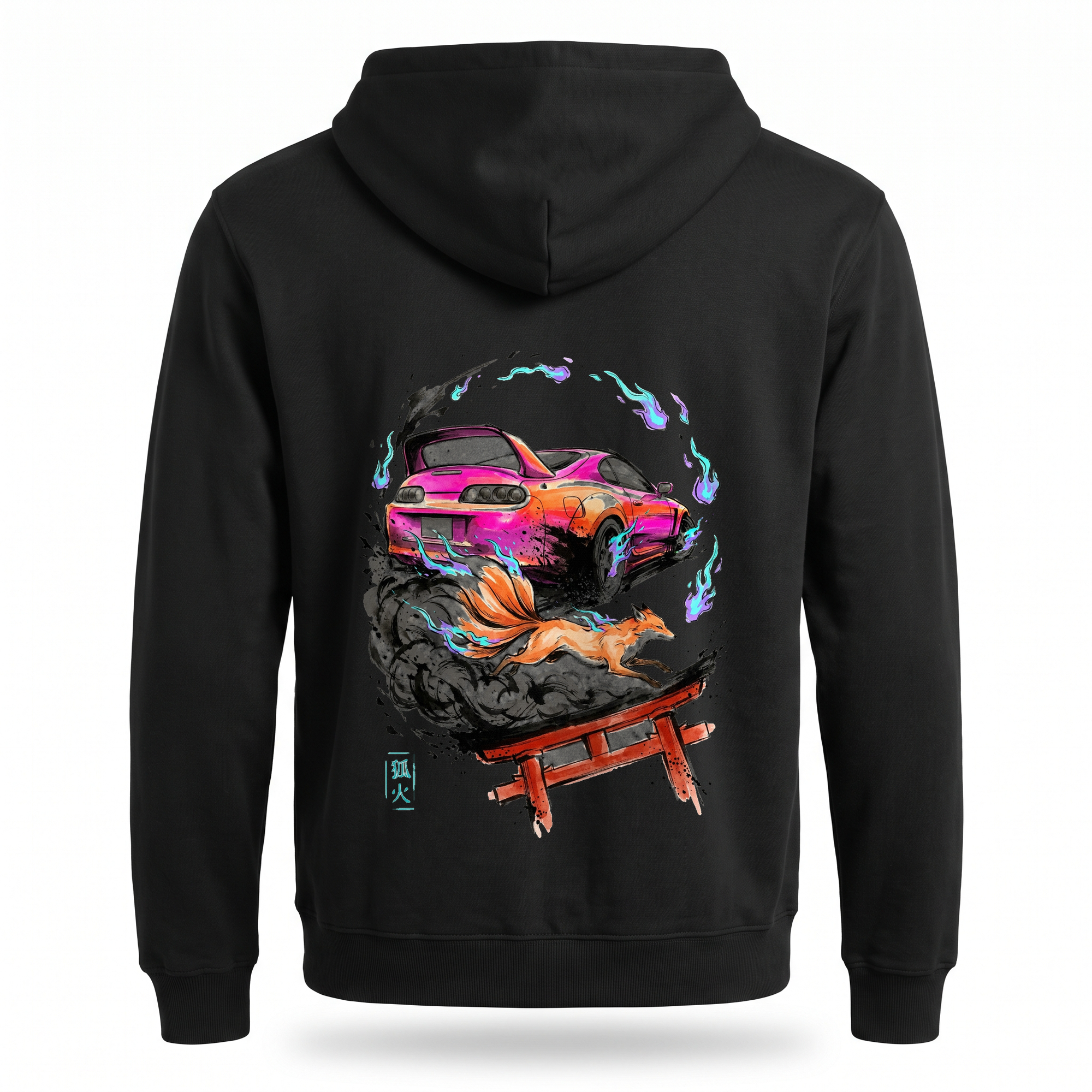 Foxfire II — MK4 Supra Kitsune Sumi Ink Full-Back Hoodie — Black back