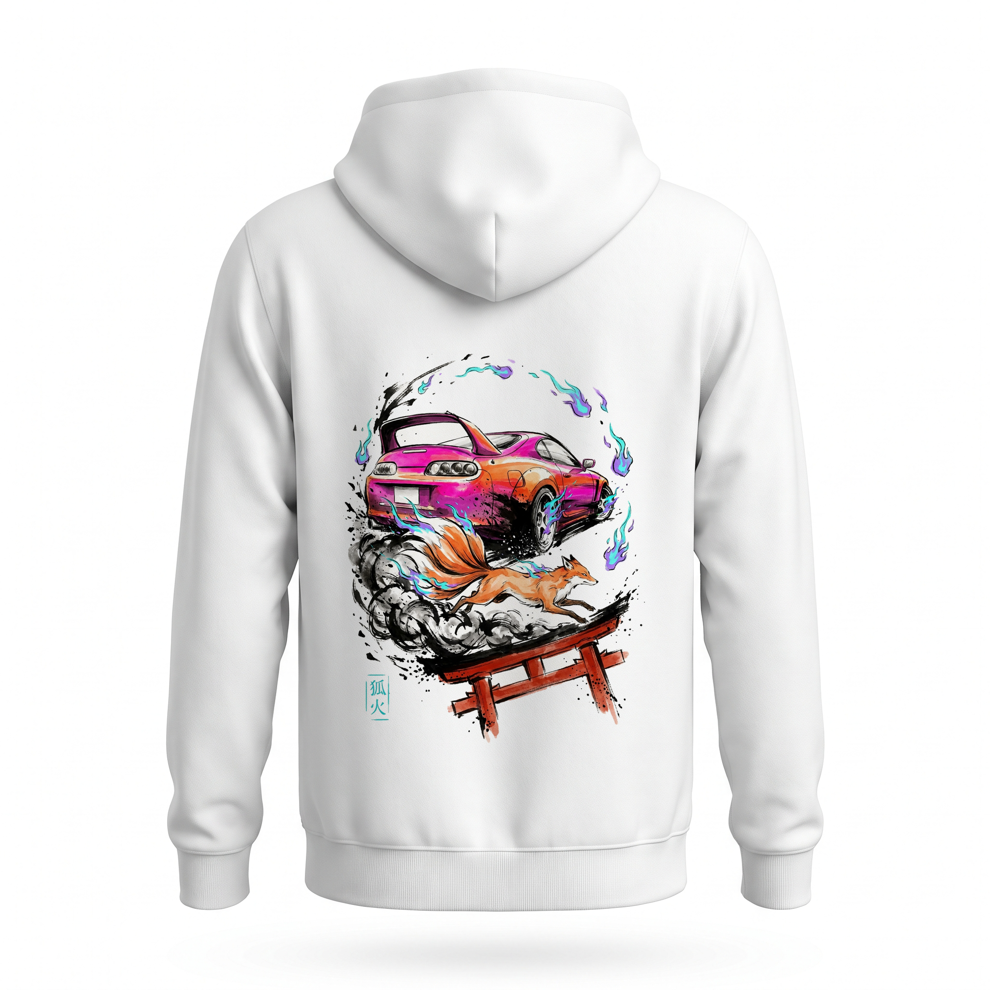 Foxfire II — MK4 Supra Kitsune Sumi Ink Full-Back Hoodie — White back