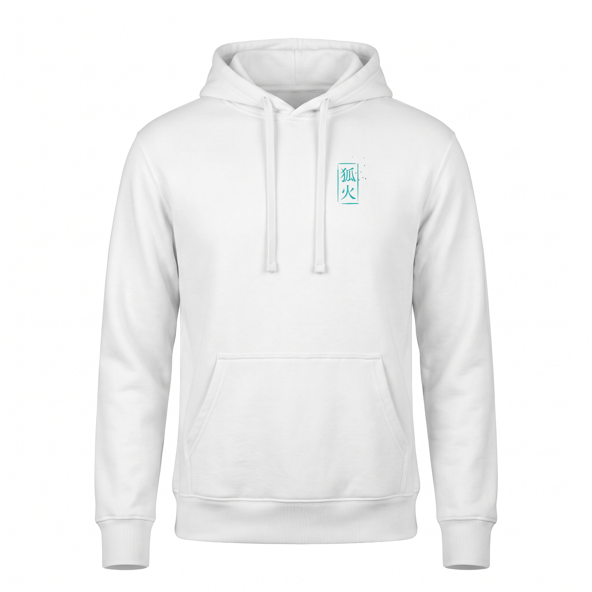 Foxfire II — MK4 Supra Kitsune Sumi Ink Full-Back Hoodie — White front (left-chest seal)