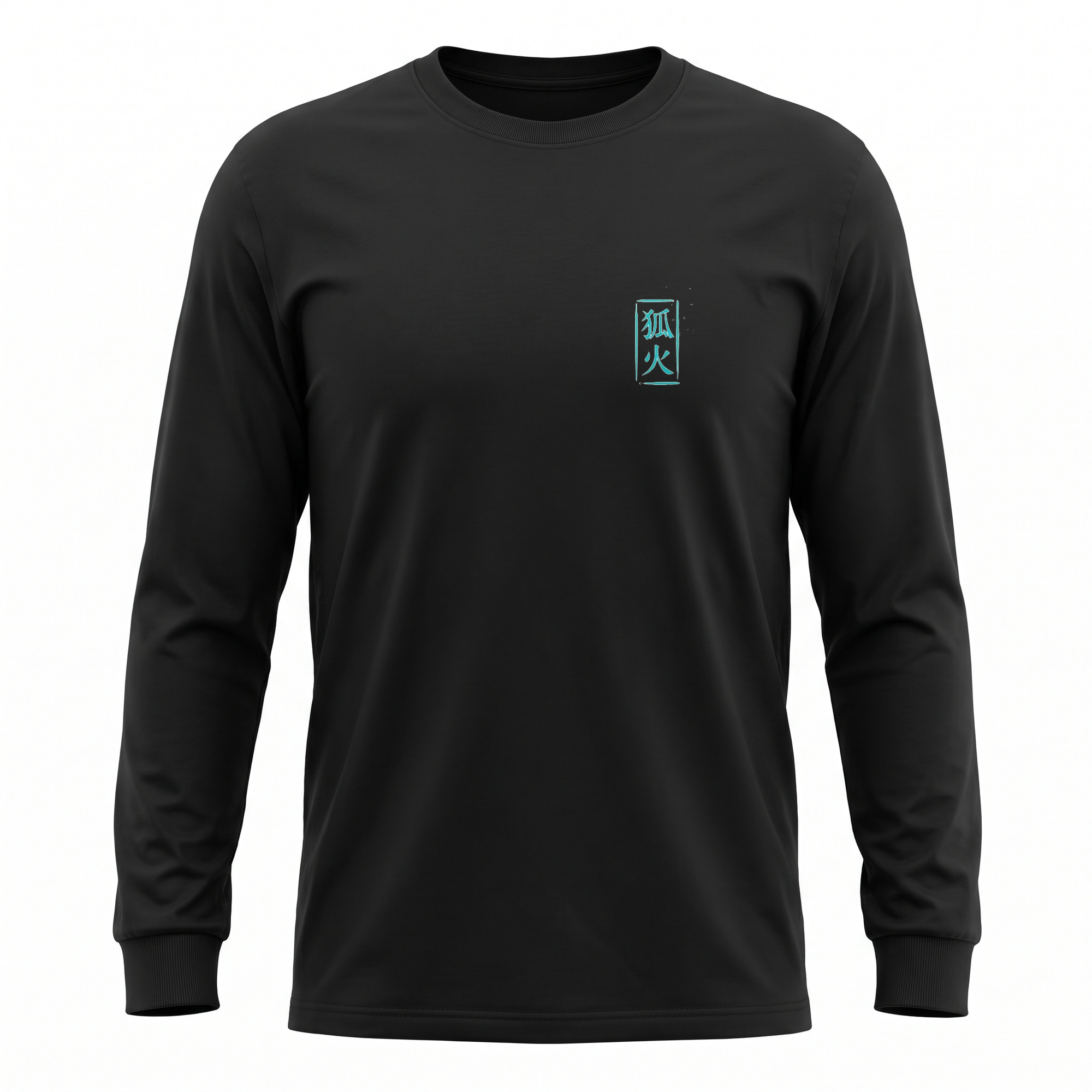Foxfire II — MK4 Supra Kitsune Sumi Ink Full-Back Long Sleeve — Black front (left-chest seal)