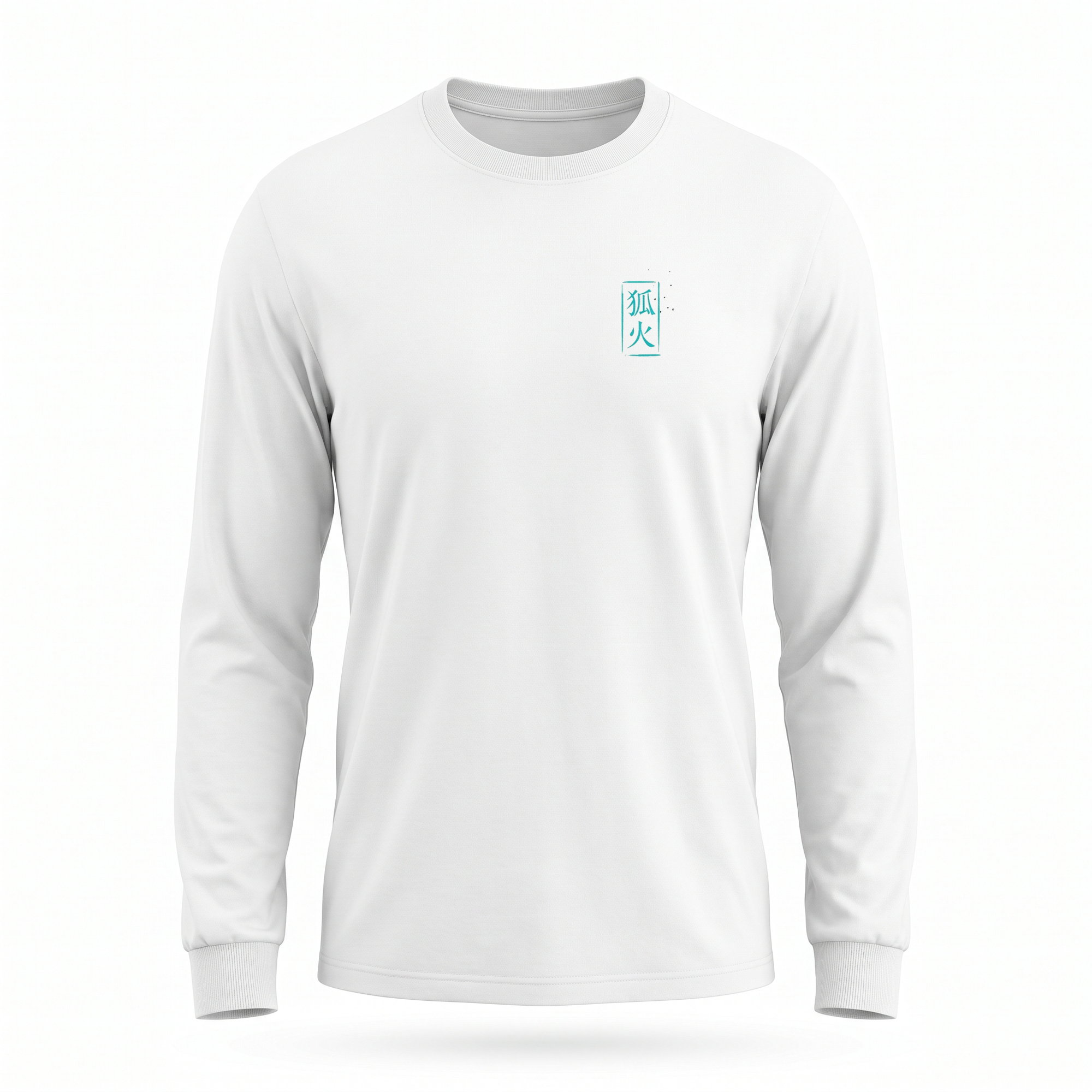 Foxfire II — MK4 Supra Kitsune Sumi Ink Full-Back Long Sleeve — White front (left-chest seal)